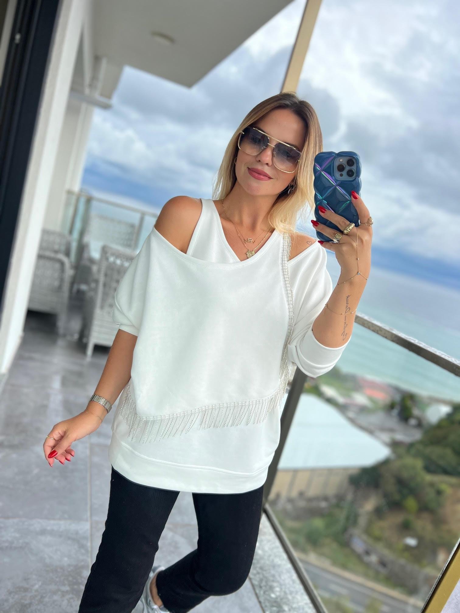 4002 Taşlı Askılı Sweat EKRU
