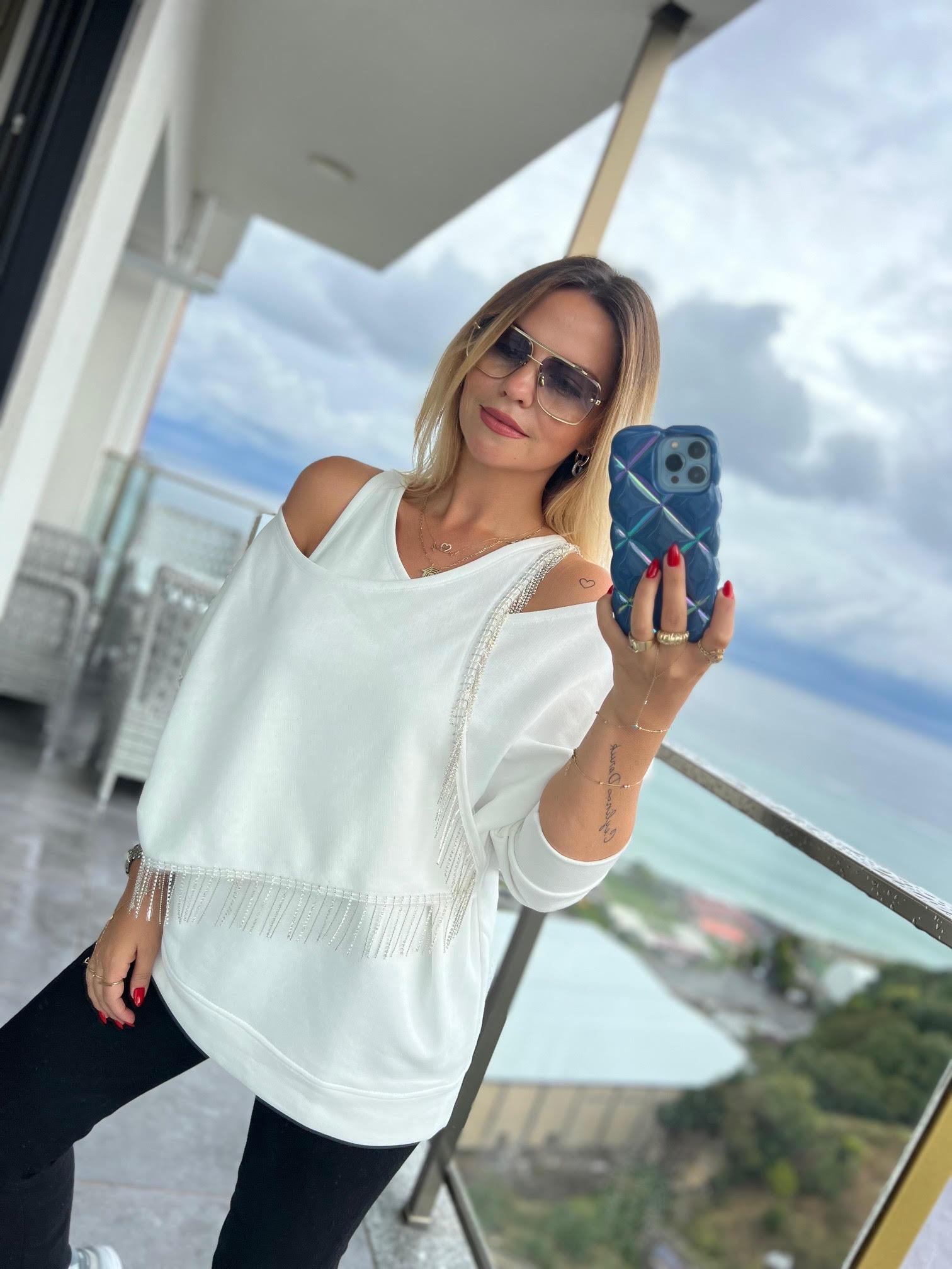4002 Taşlı Askılı Sweat EKRU