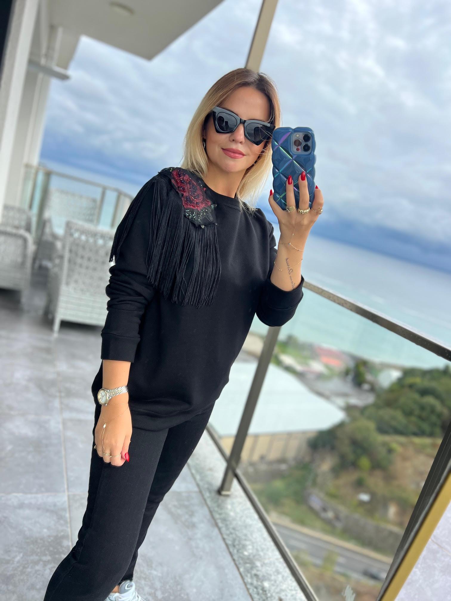 4006 Omuzu Güllü Sweat SİYAH