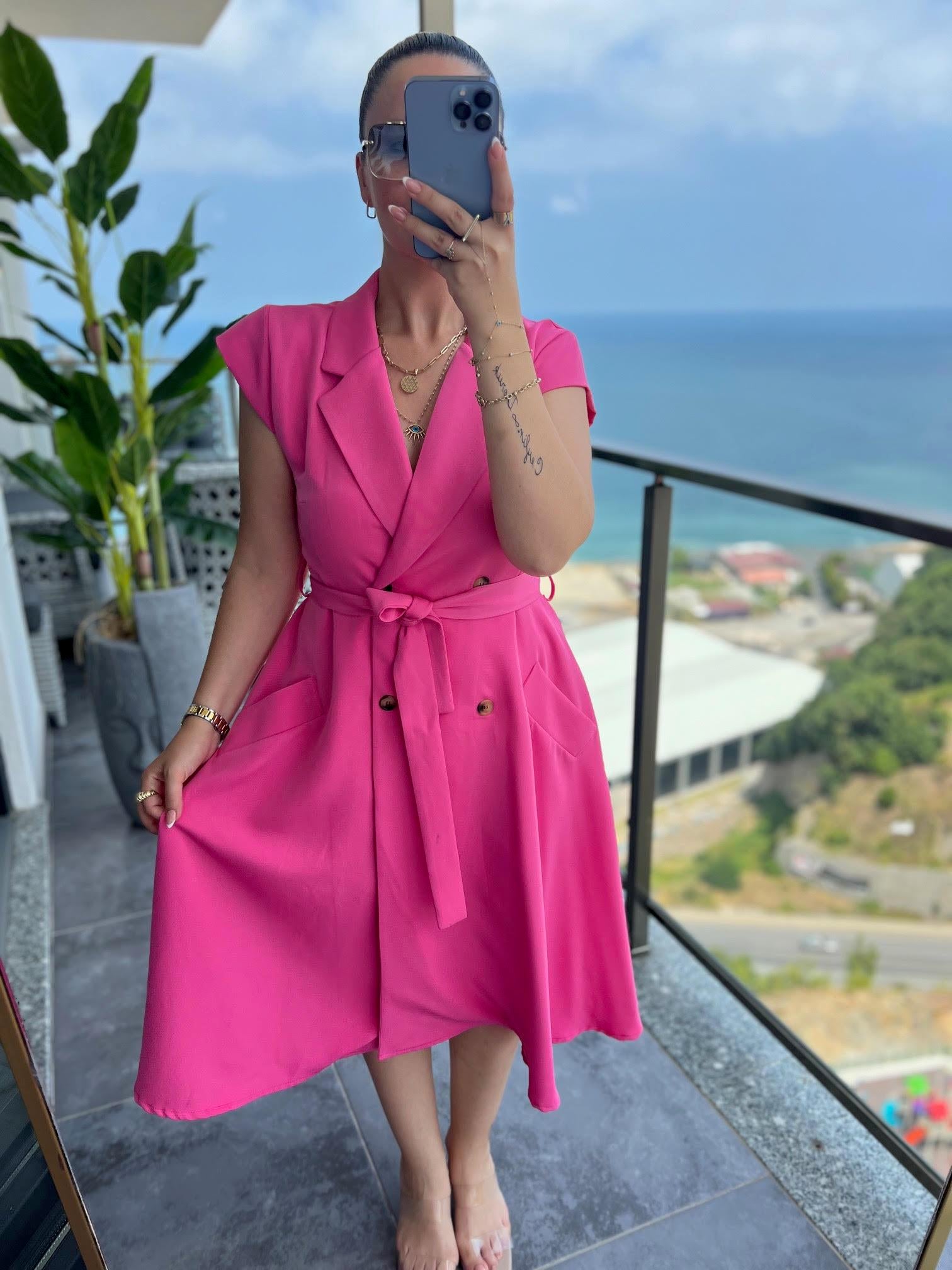 4070 Ceket Elbise PEMBE
