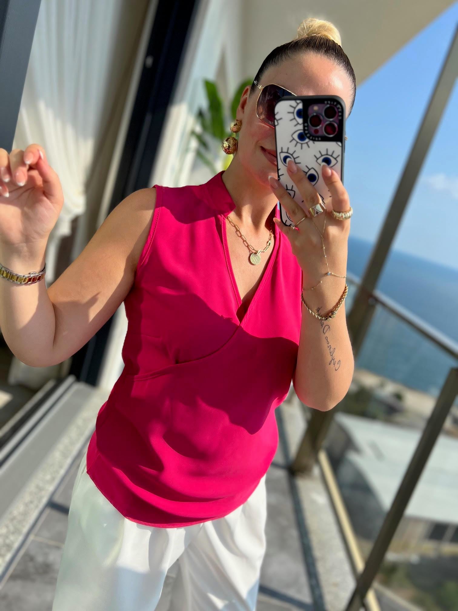 4081 Dik Yaka Bluz FUŞYA