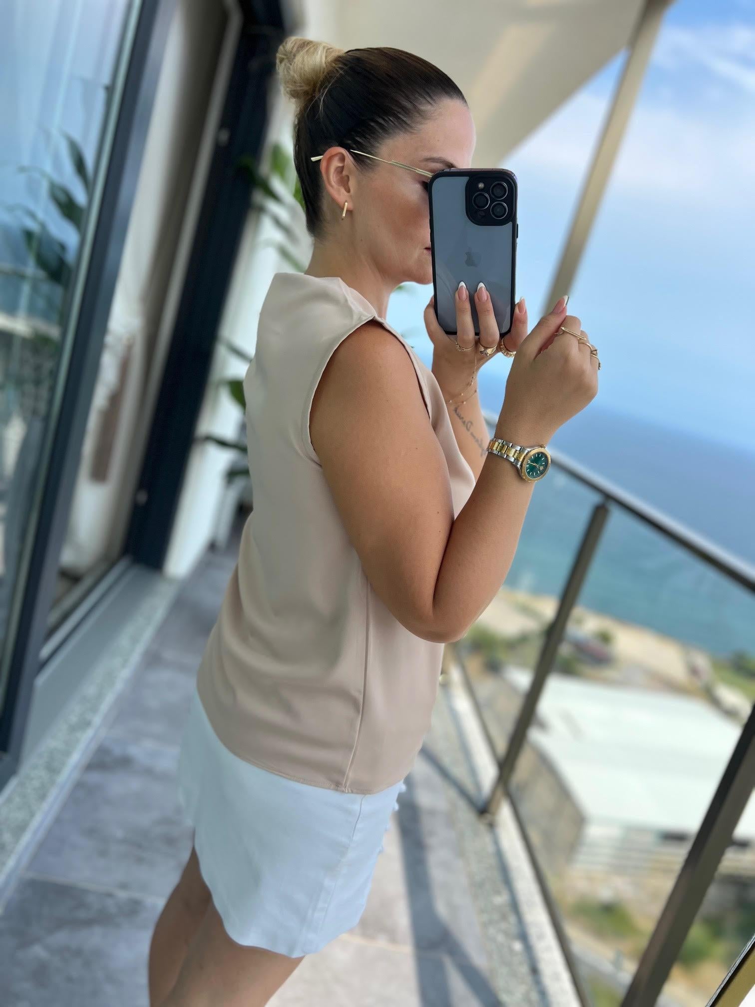 4083 Düğmeli Bluz BEJ