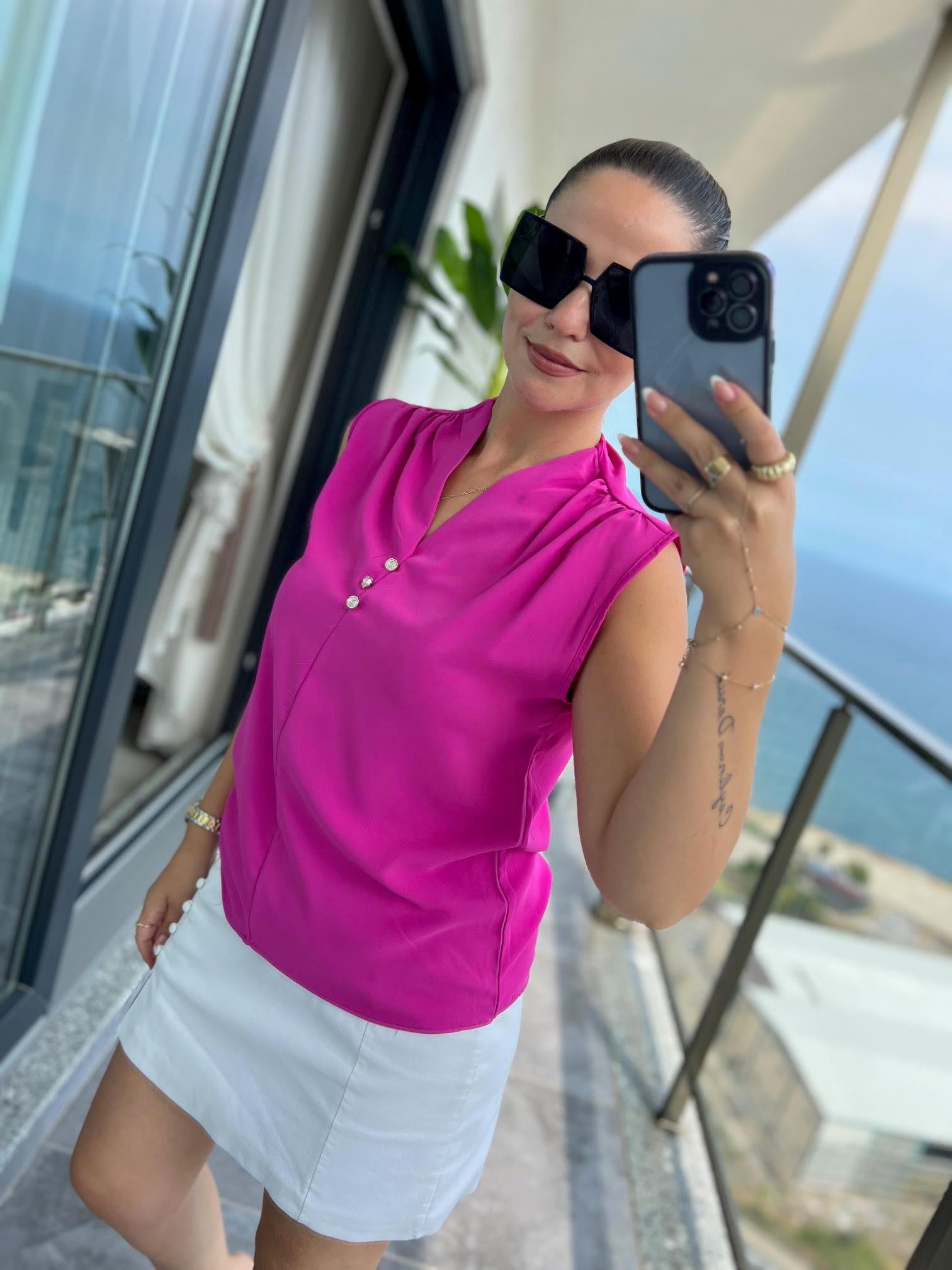 4083 Düğmeli Bluz FUŞYA