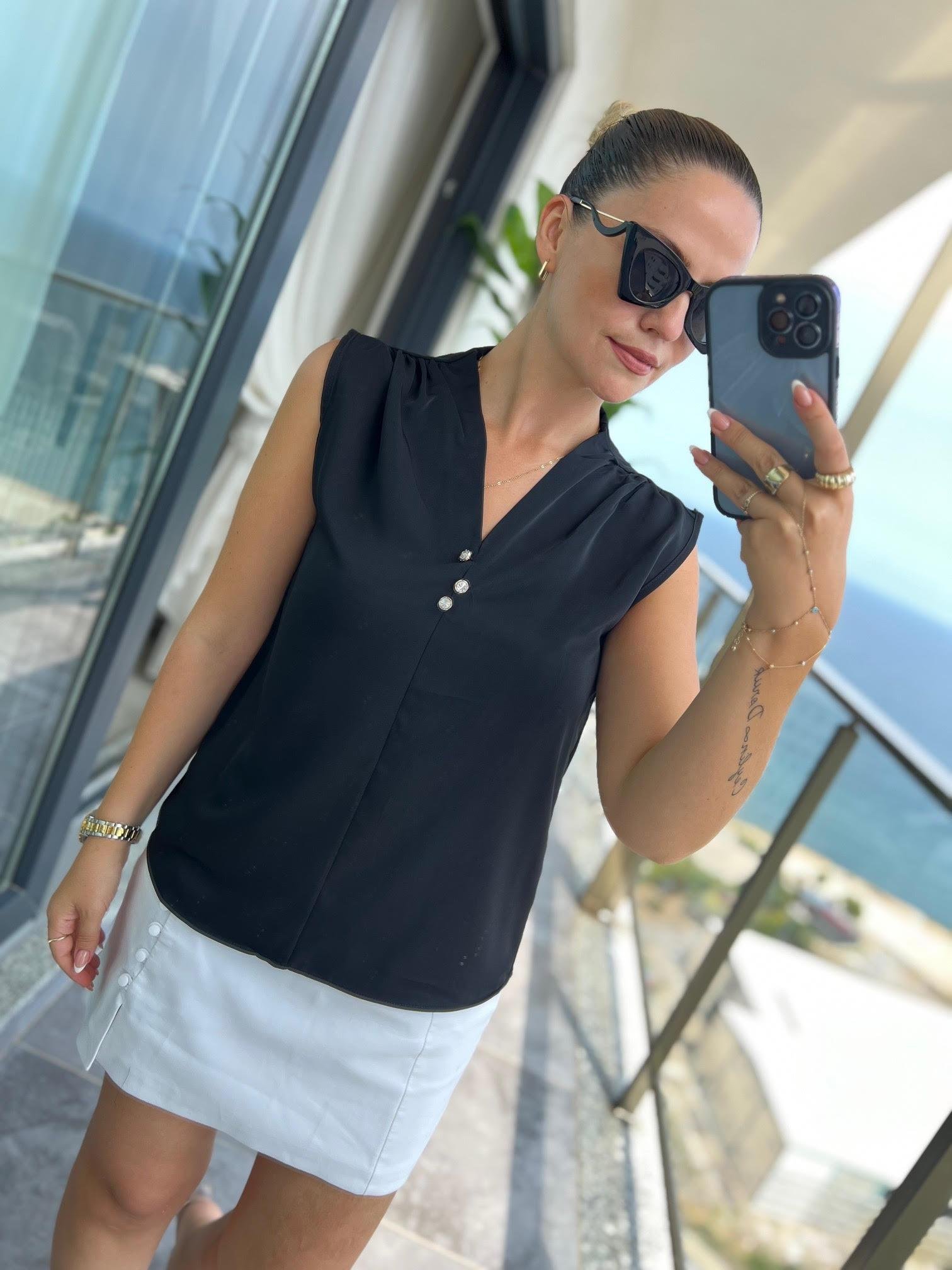 4083 Düğmeli Bluz SİYAH