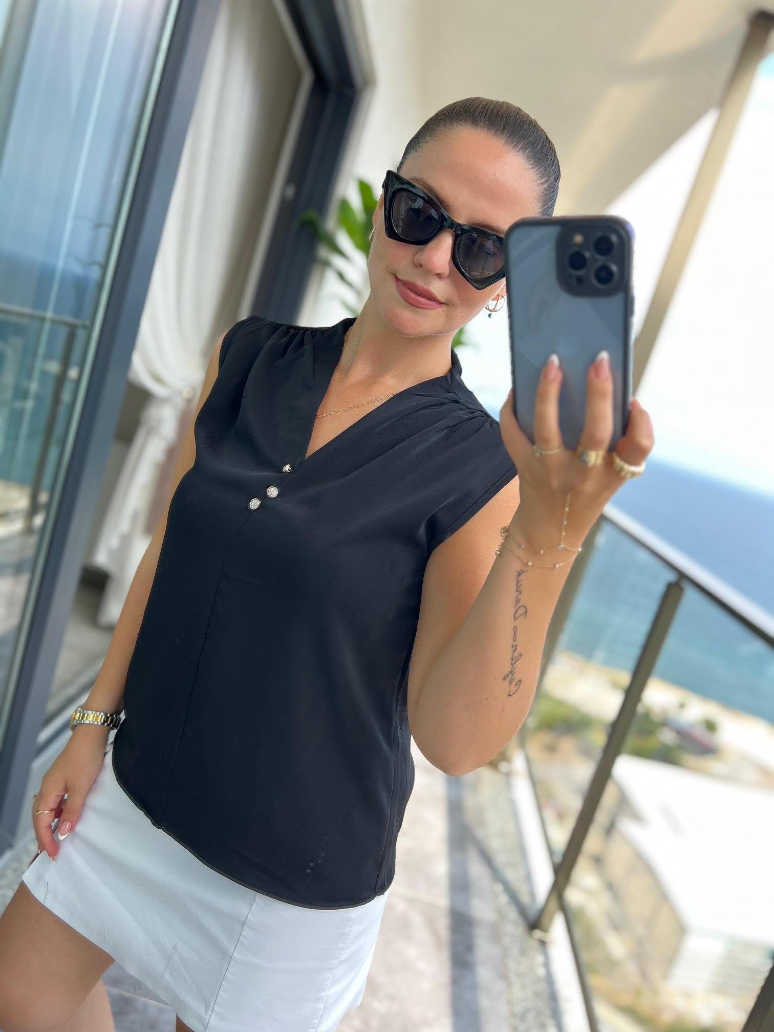 4083 Düğmeli Bluz SİYAH
