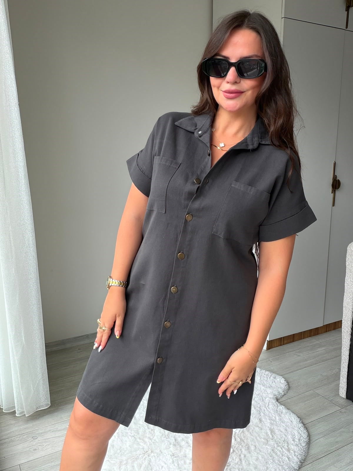410 Yıkamalı Gabardin Elbise ANTRESİT