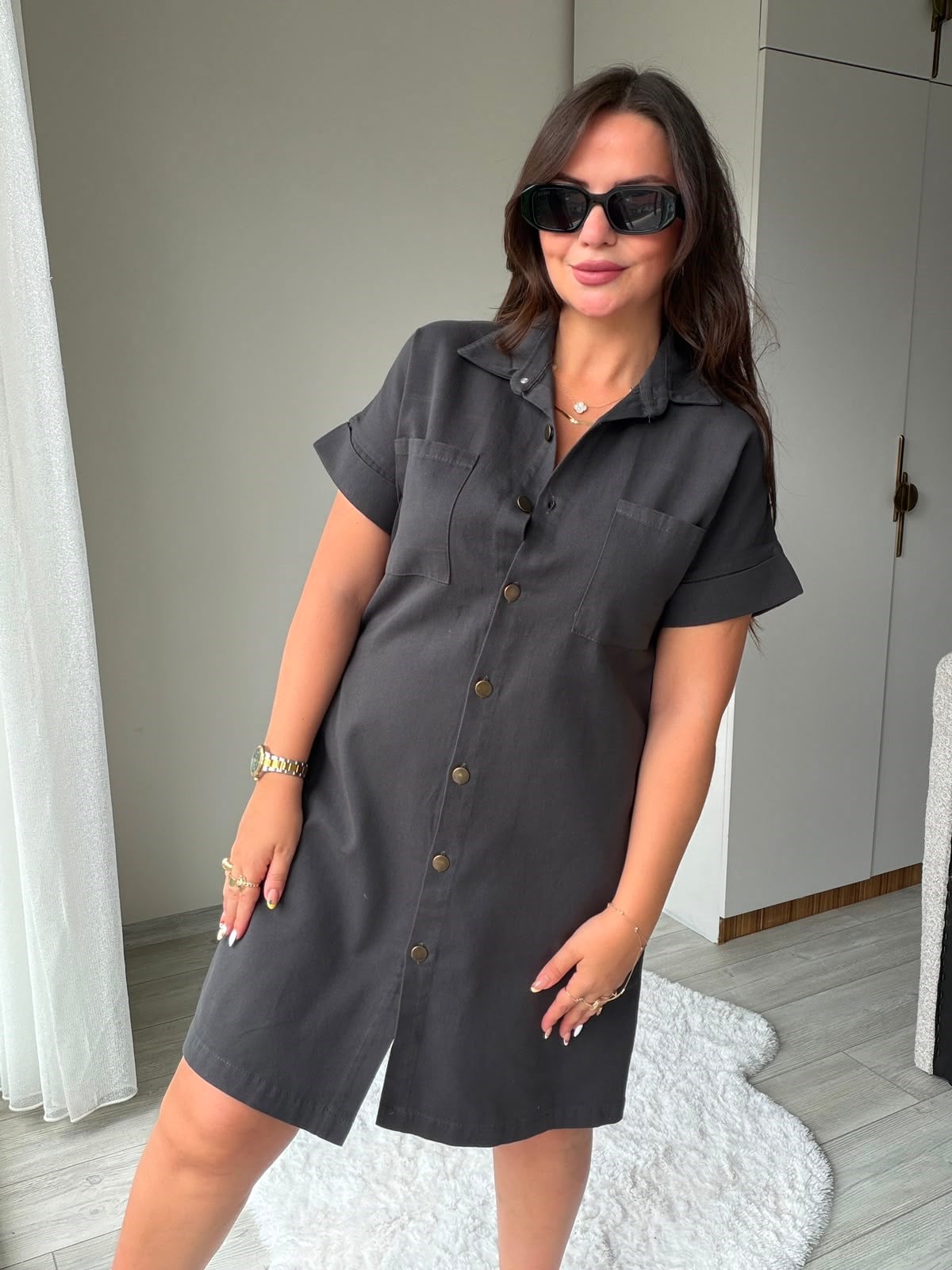 410 Yıkamalı Gabardin Elbise ANTRESİT