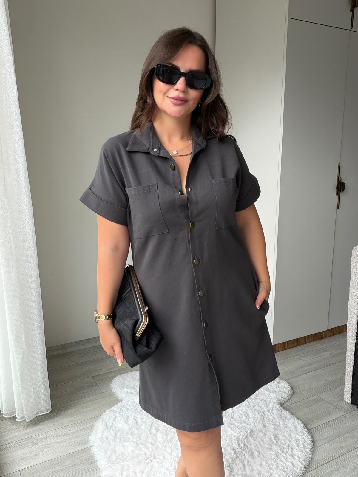 410 Yıkamalı Gabardin Elbise ANTRESİT