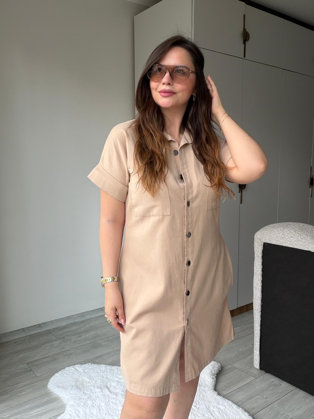 410 Yıkamalı Gabardin Elbise BEJ