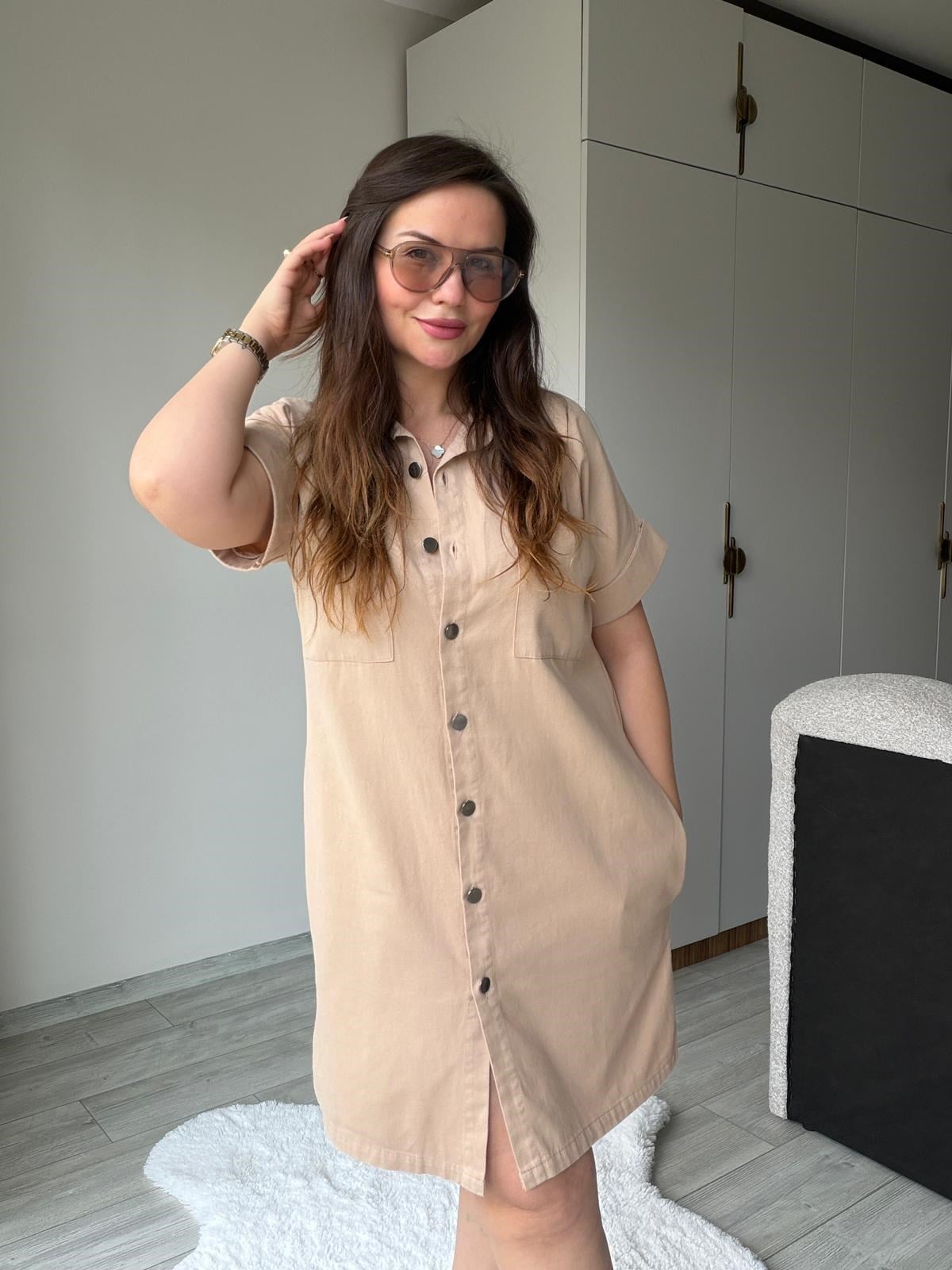 410 Yıkamalı Gabardin Elbise BEJ