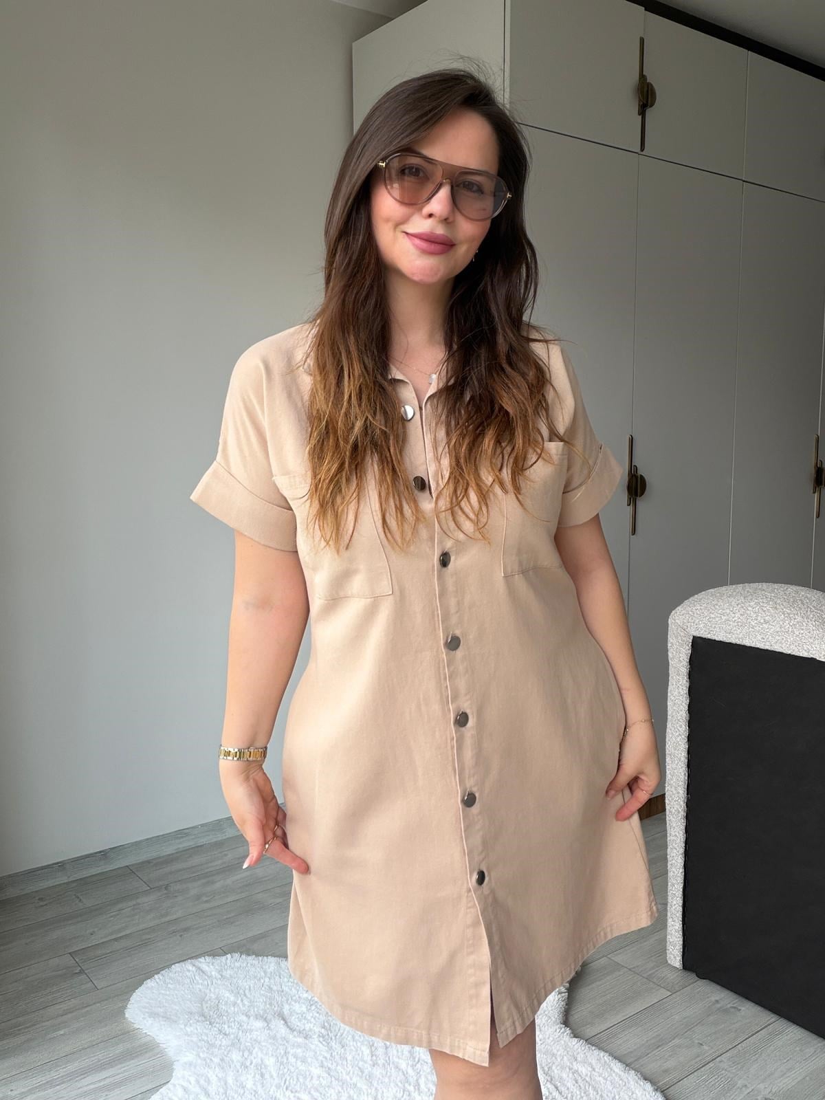 410 Yıkamalı Gabardin Elbise BEJ