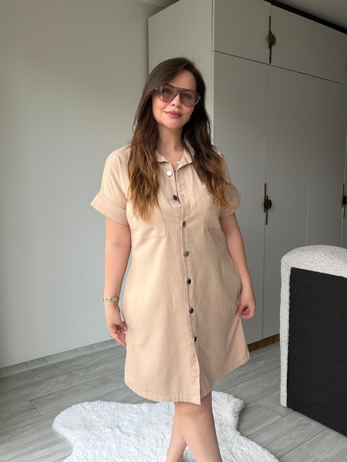 410 Yıkamalı Gabardin Elbise BEJ