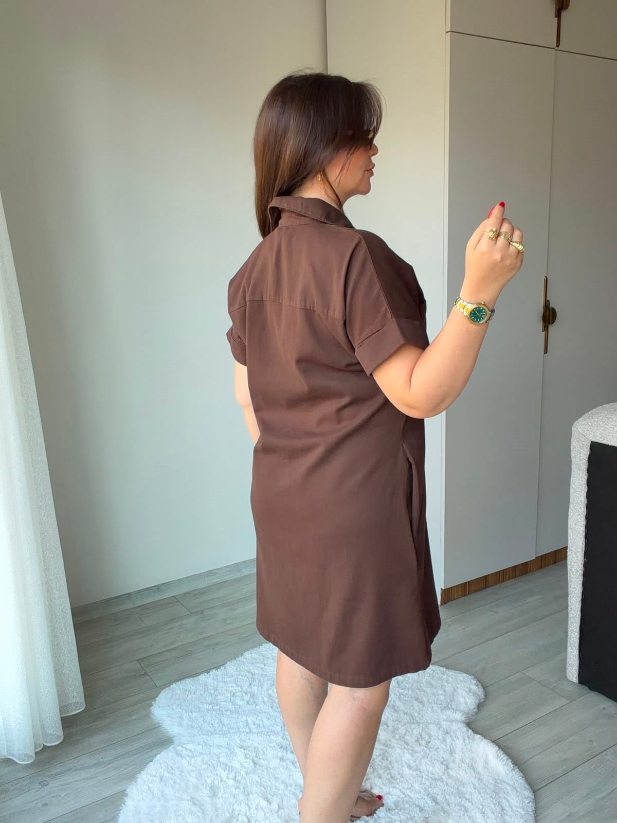 410 Yıkamalı Gabardin Elbise KAHVE