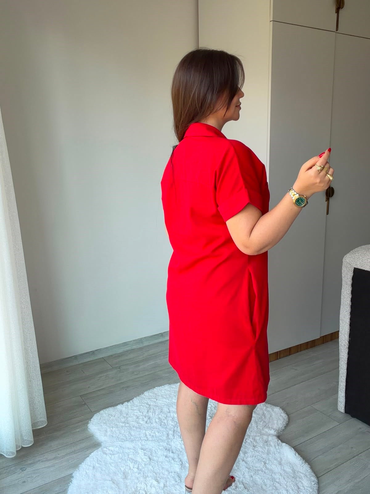 410 Yıkamalı Gabardin Elbise KIRMIZI