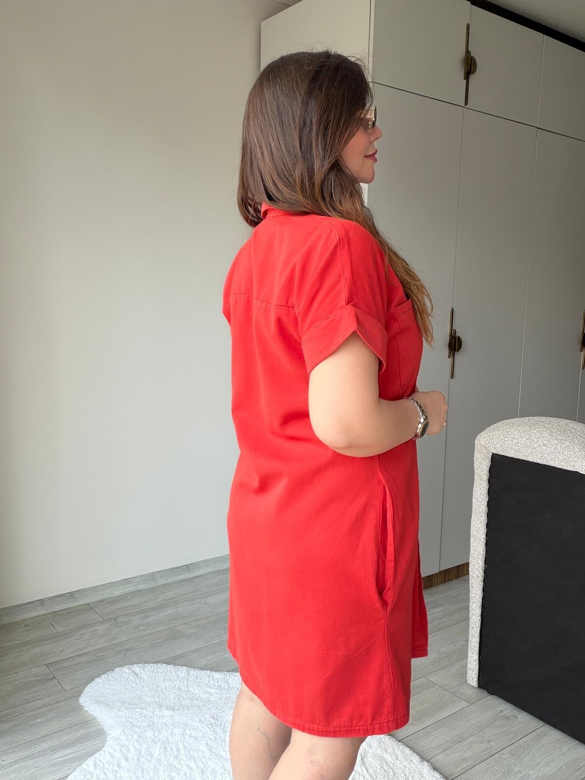 410 Yıkamalı Gabardin Elbise NAR ÇİÇEĞİ
