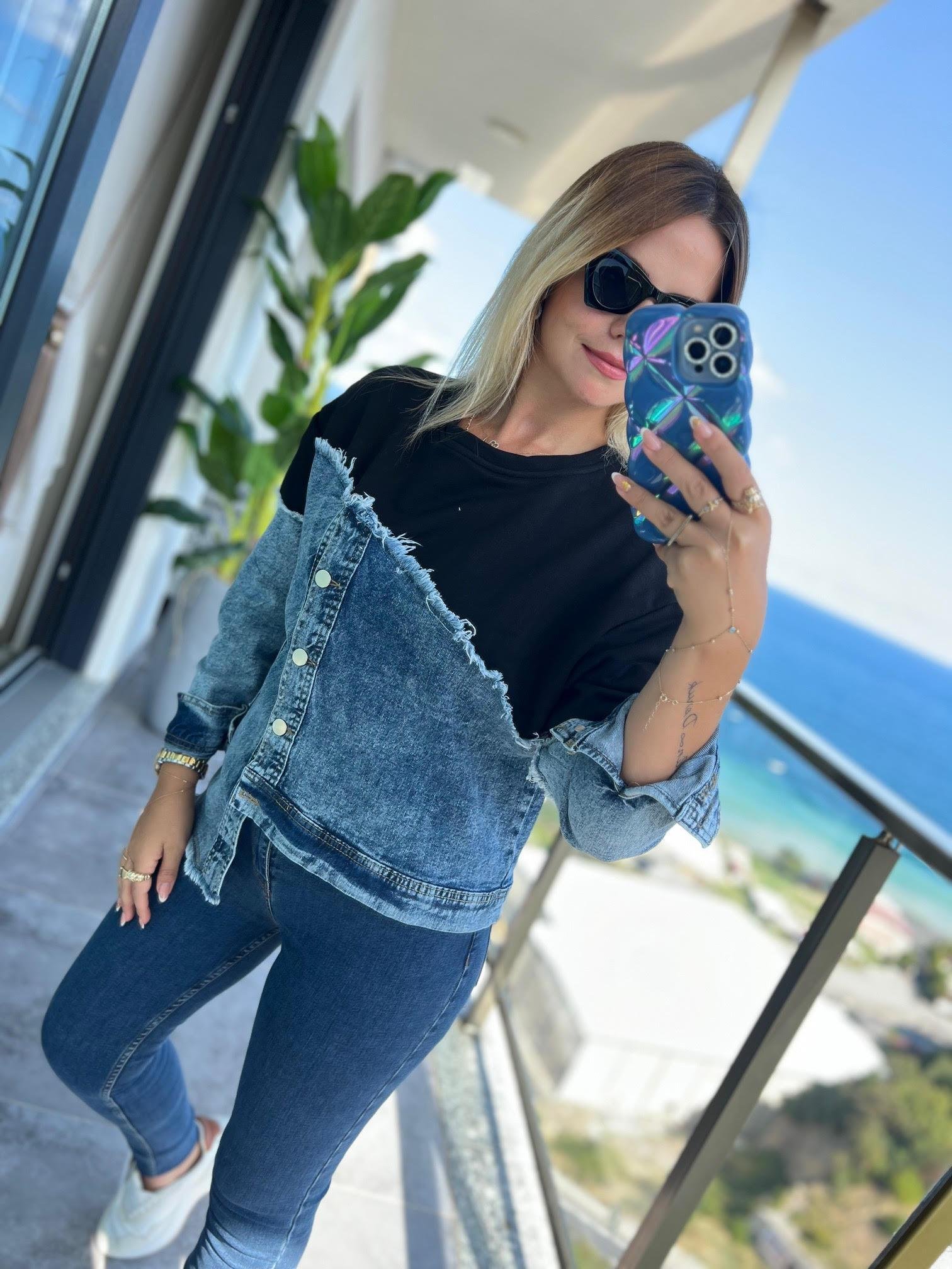 4138 Kot Detay Tasarım Sweat SİYAH