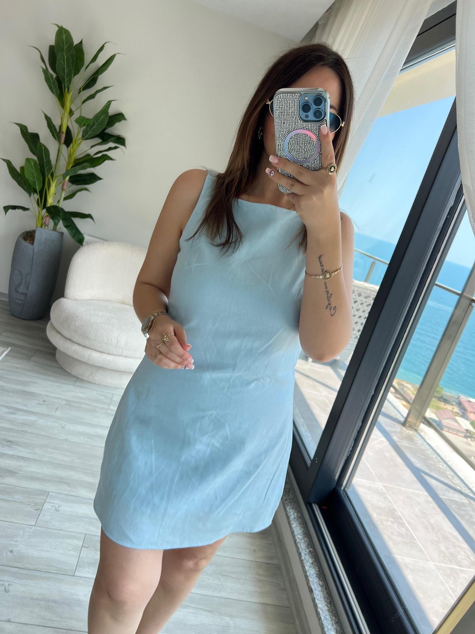 4140 Sırtı U Detay Elbise MAVİ