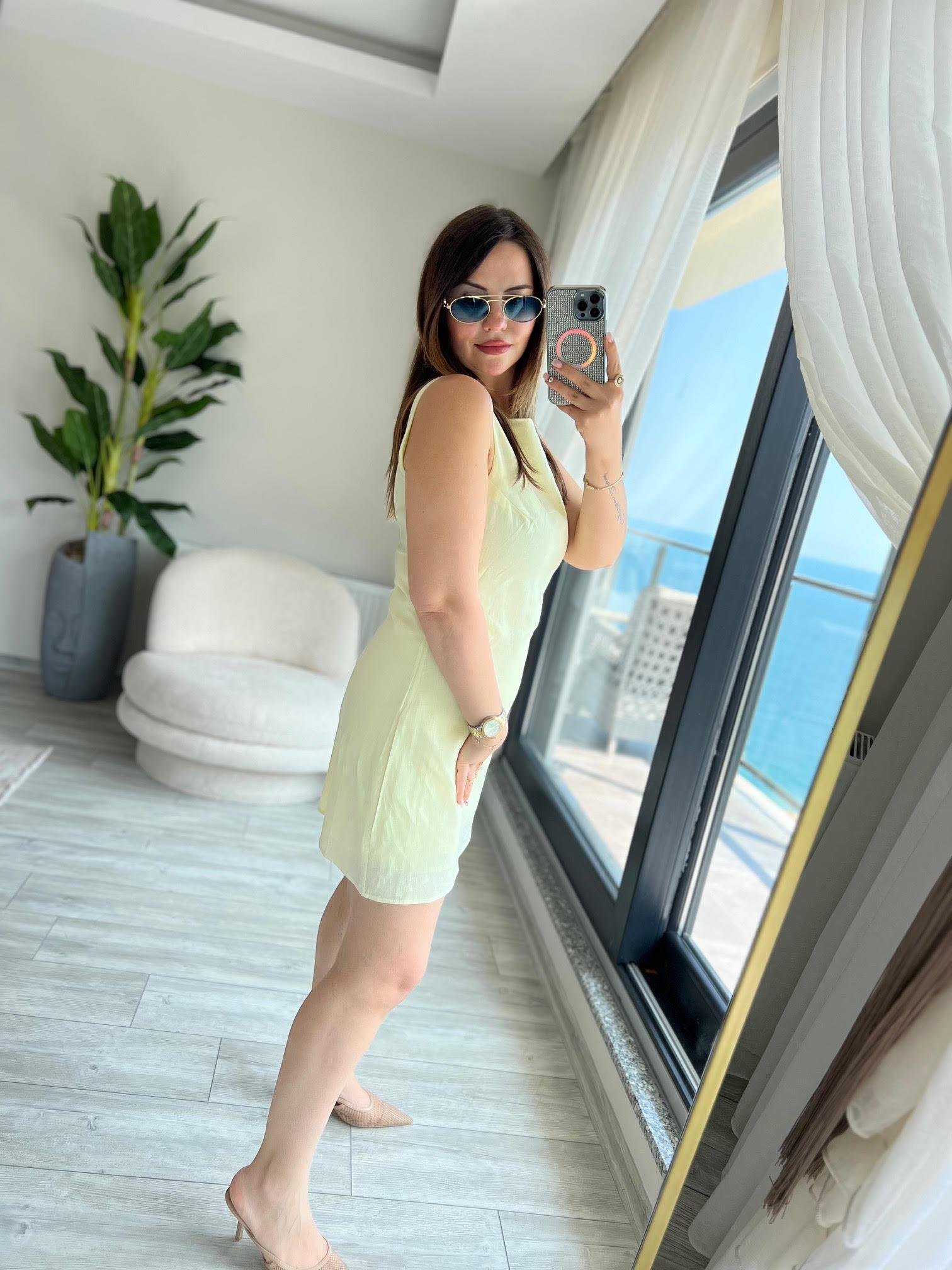 4140 Sırtı U Detay Elbise SARI
