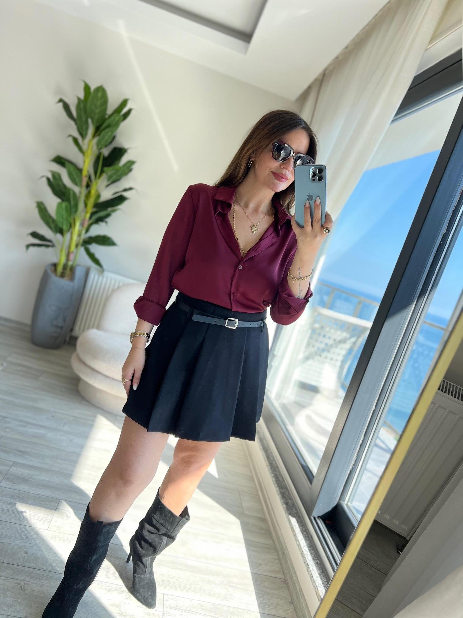 4156 Saten Gömlek BORDO