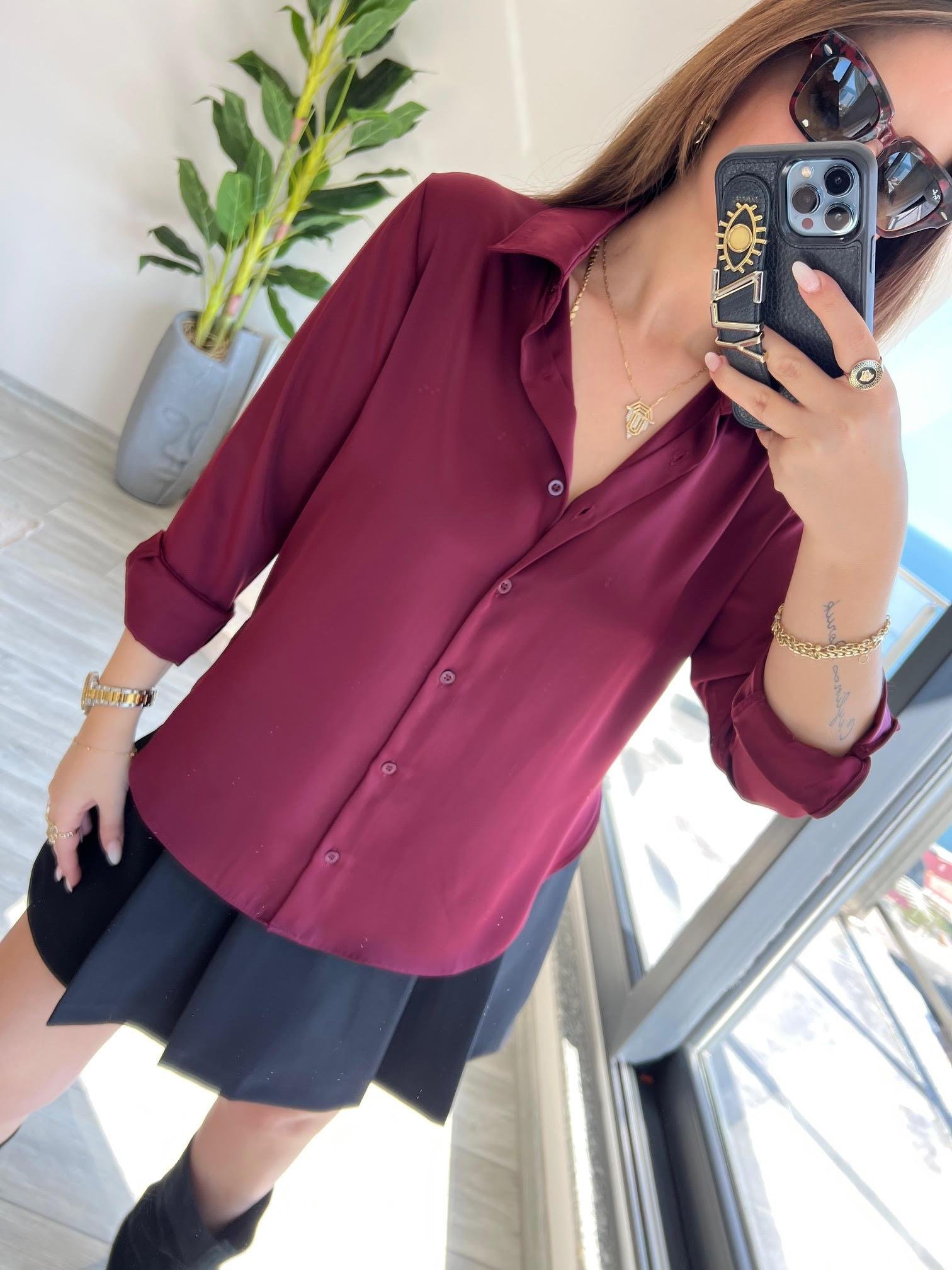 4156 Saten Gömlek BORDO