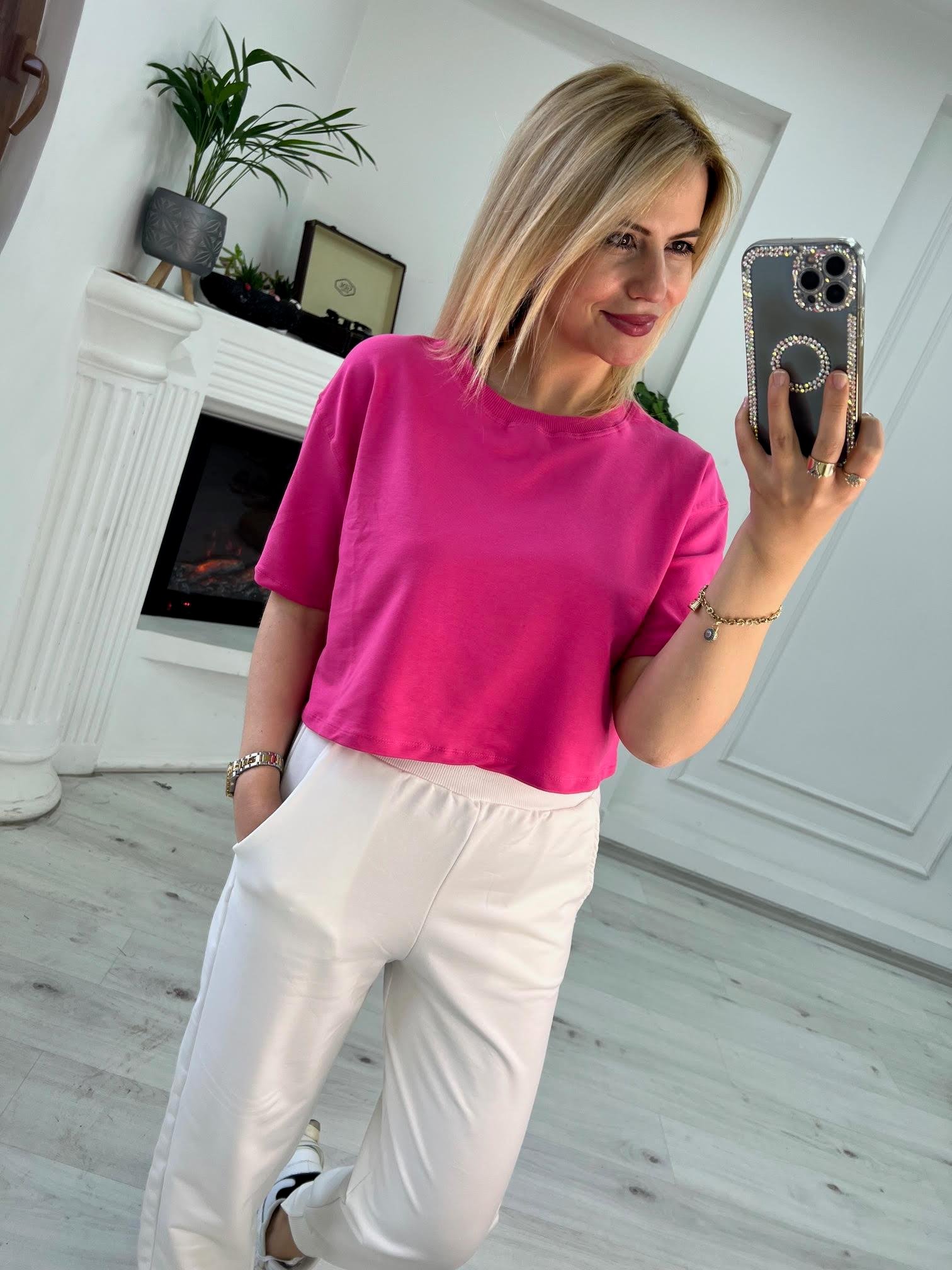 4184 İki İplik Kısa Tshirt PEMBE