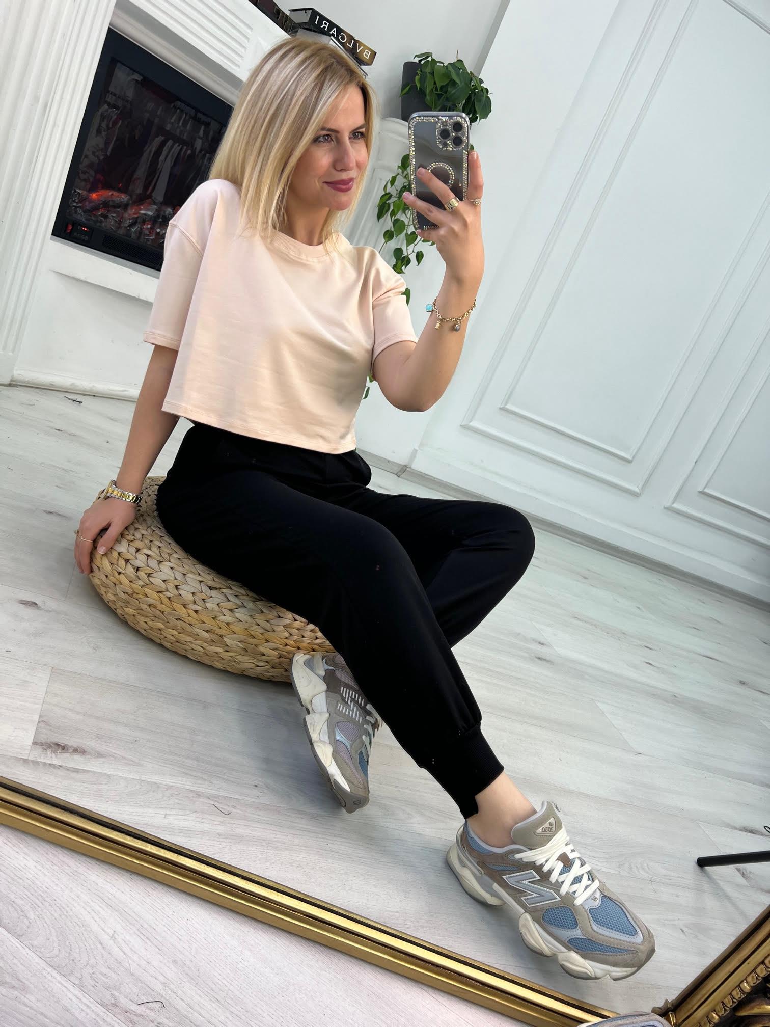 4184 İki İplik Kısa Tshirt TAŞ