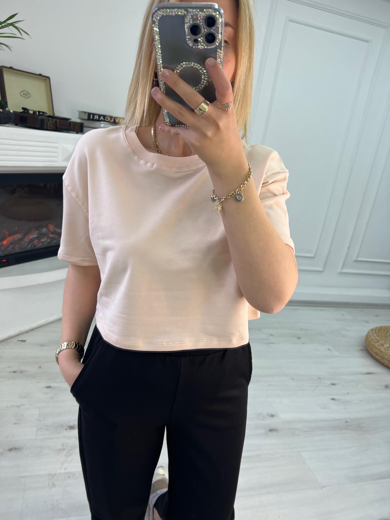 4184 İki İplik Kısa Tshirt TAŞ