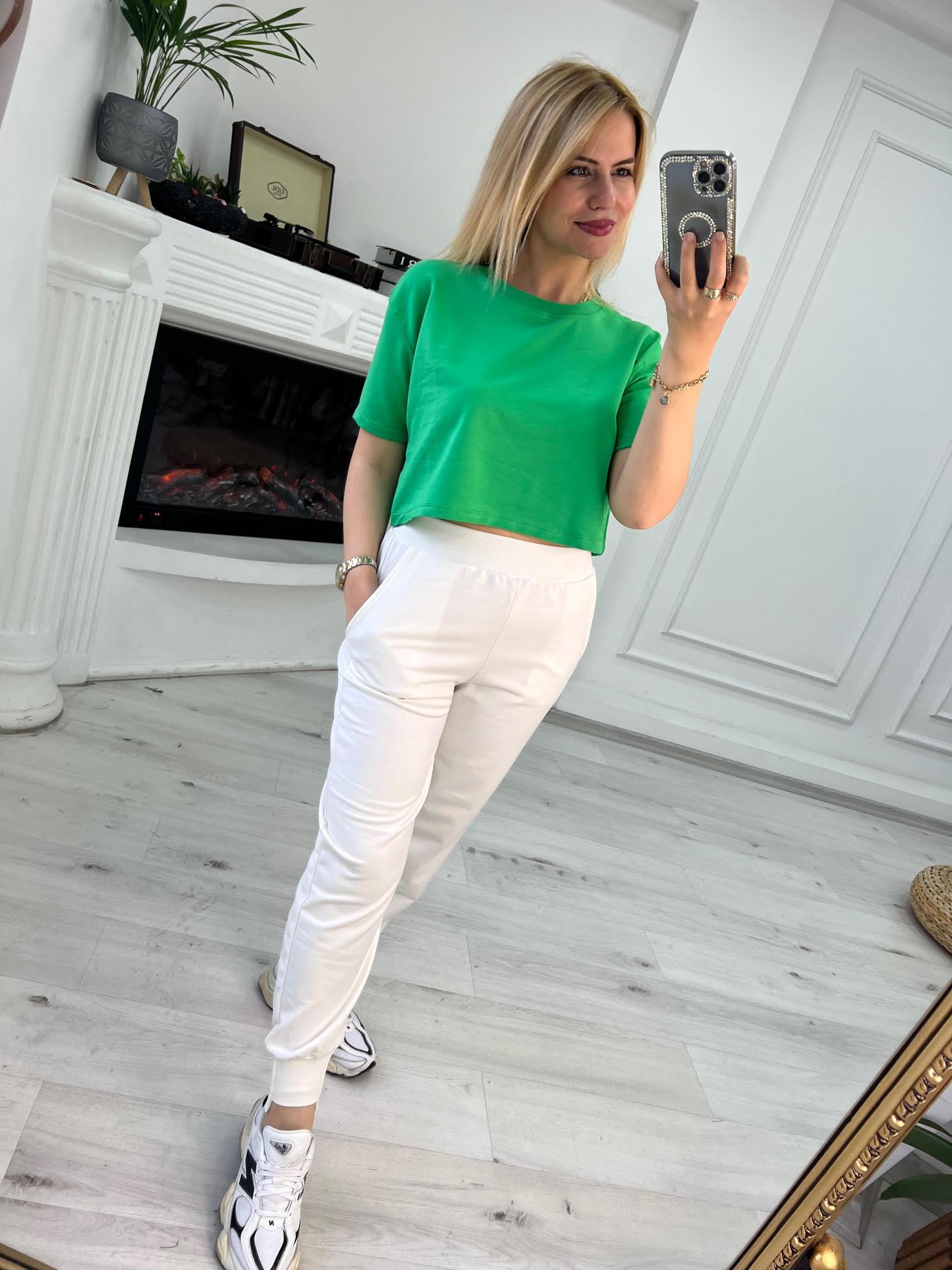 4184 İki İplik Kısa Tshirt YEŞİL