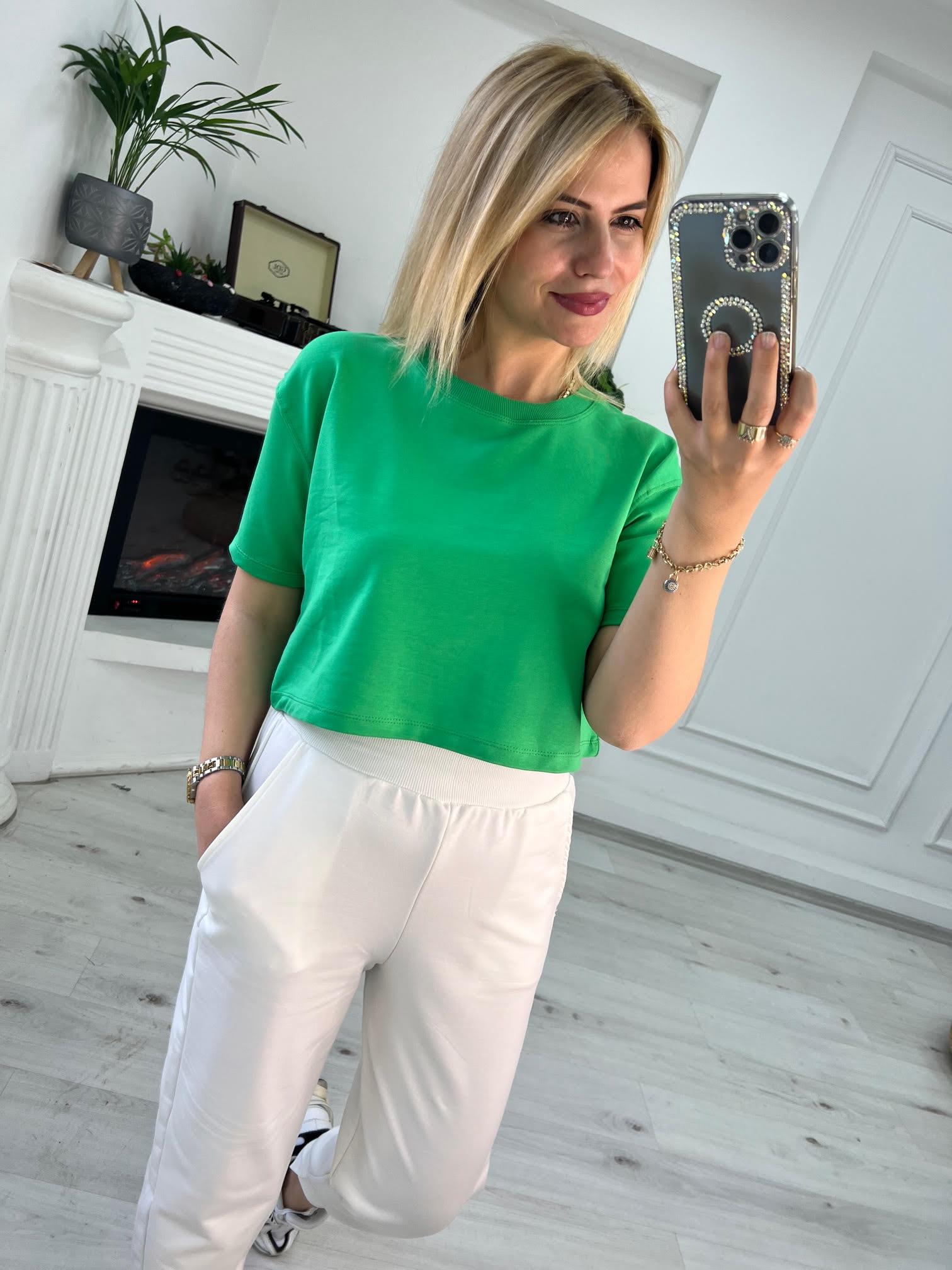 4184 İki İplik Kısa Tshirt YEŞİL