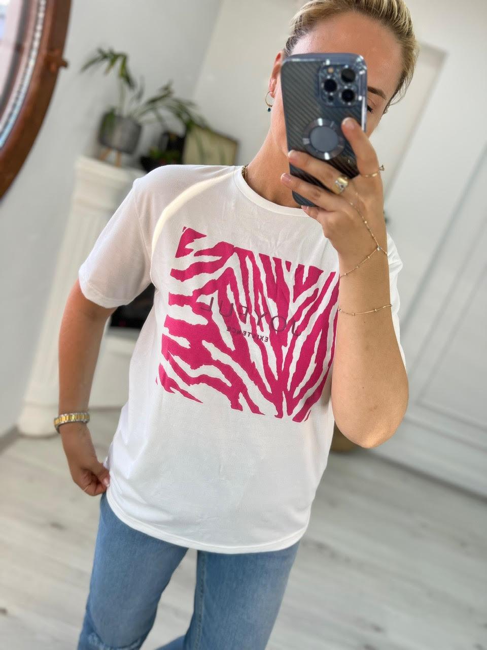 4266 Zebra Varak Baskılı Tshirt FUŞYA