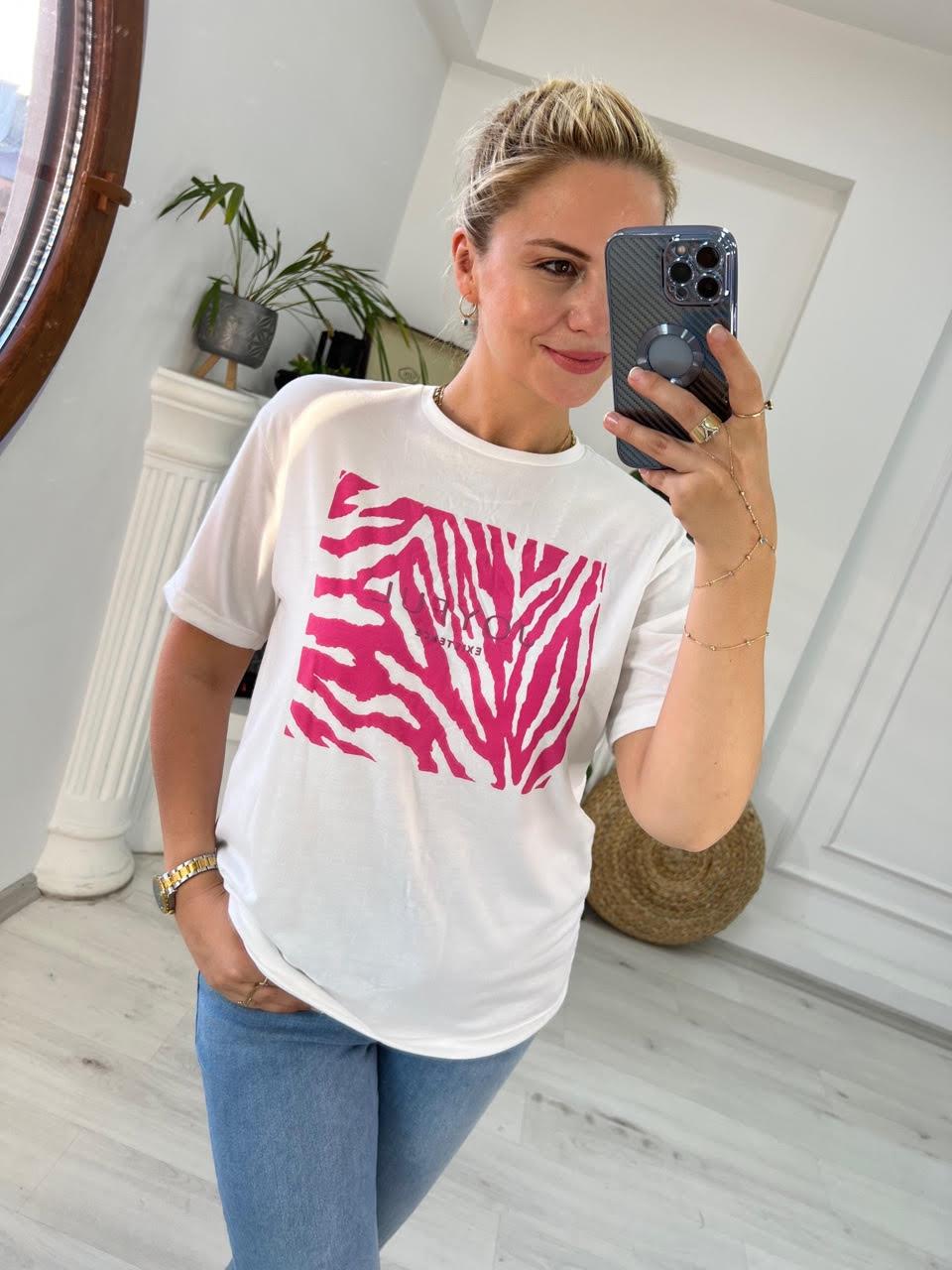 4266 Zebra Varak Baskılı Tshirt FUŞYA