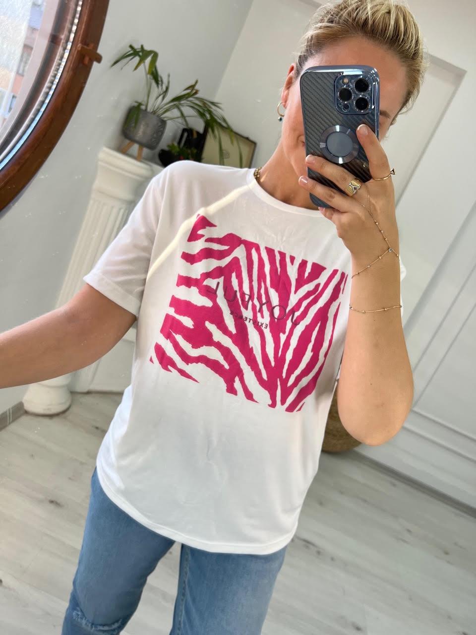 4266 Zebra Varak Baskılı Tshirt FUŞYA