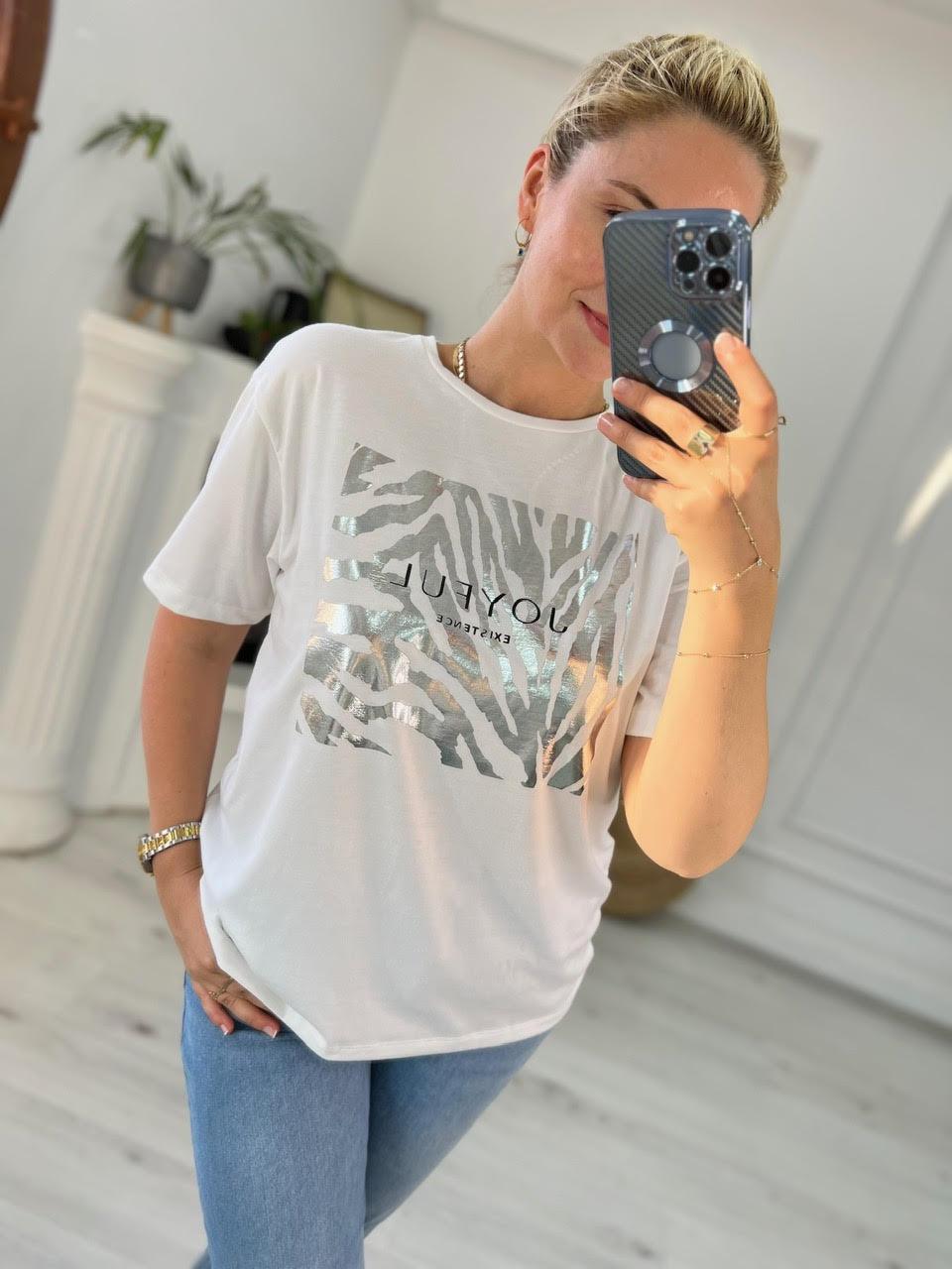 4266 Zebra Varak Baskılı Tshirt GRİ
