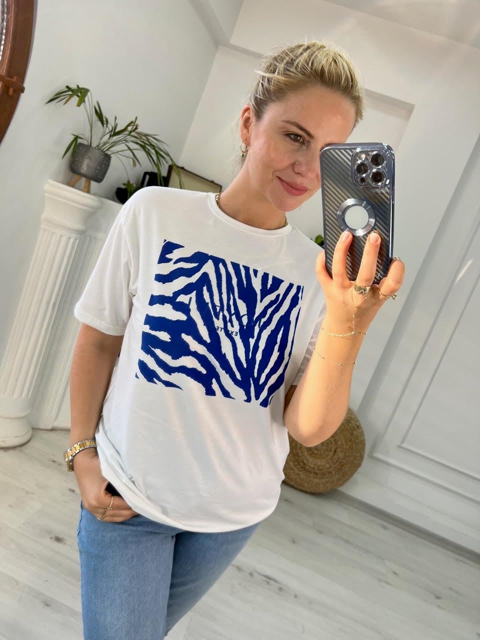 4266 Zebra Varak Baskılı Tshirt SAKS