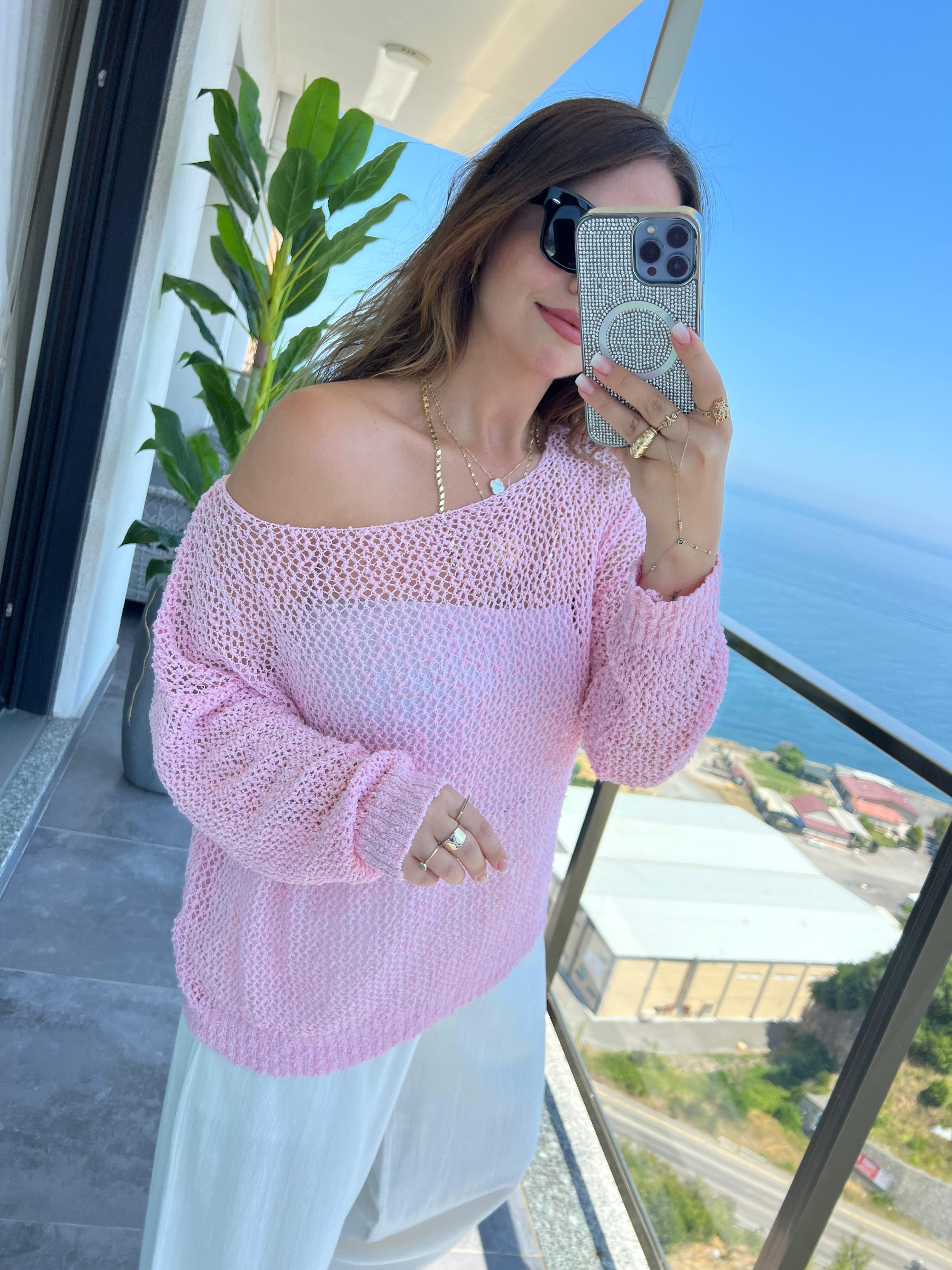 4412 Delikli Triko PEMBE