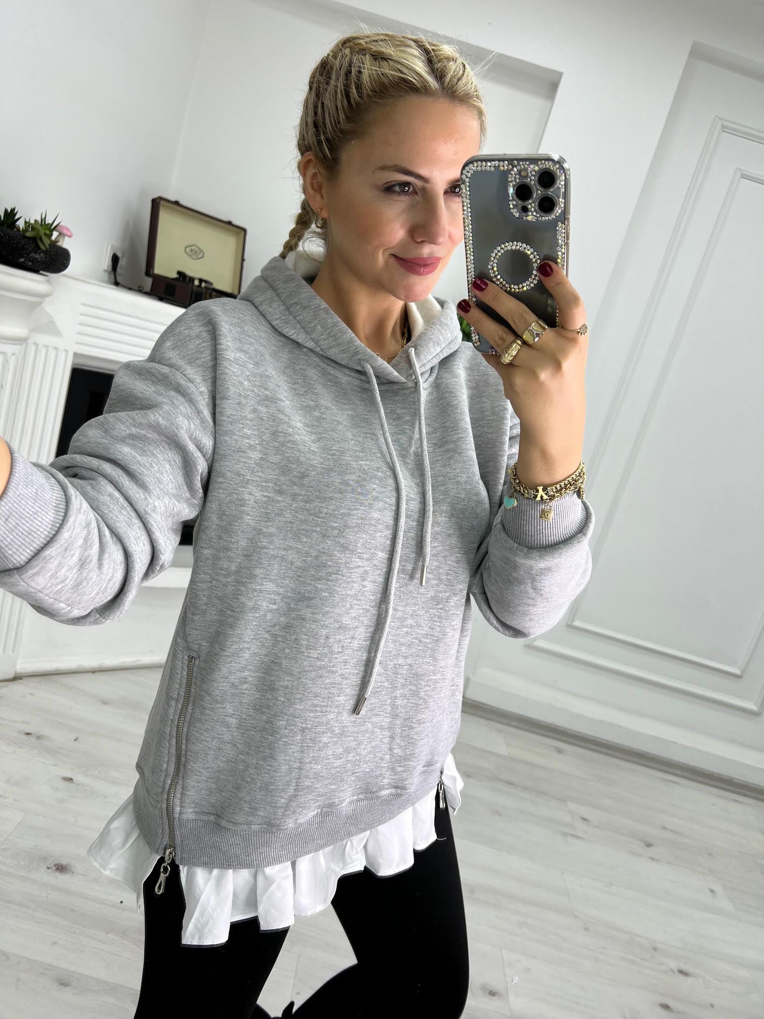 4496 Garnili Gömlek Detaylı Sweat GRİ