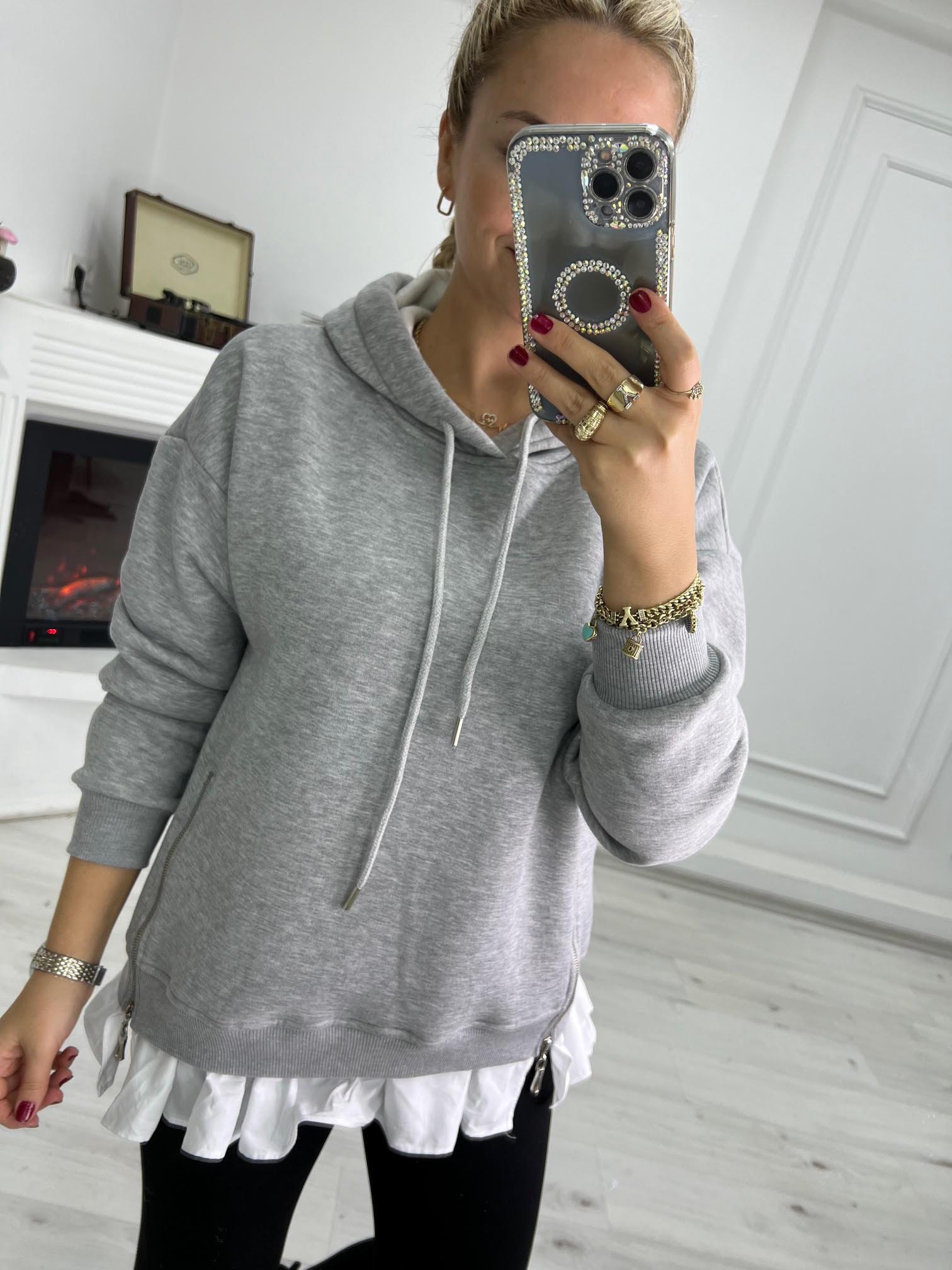 4496 Garnili Gömlek Detaylı Sweat GRİ