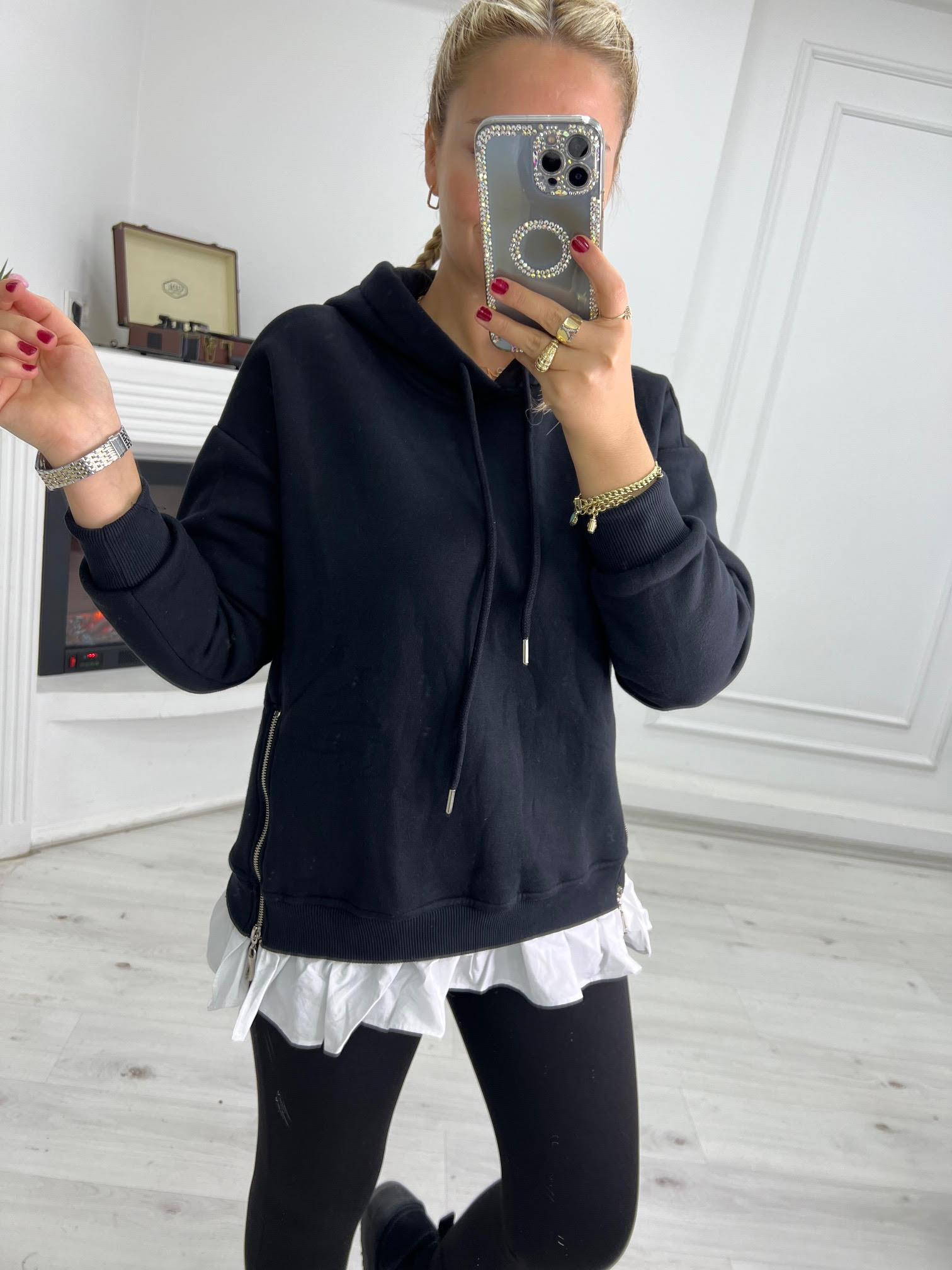 4496 Garnili Gömlek Detaylı Sweat SİYAH