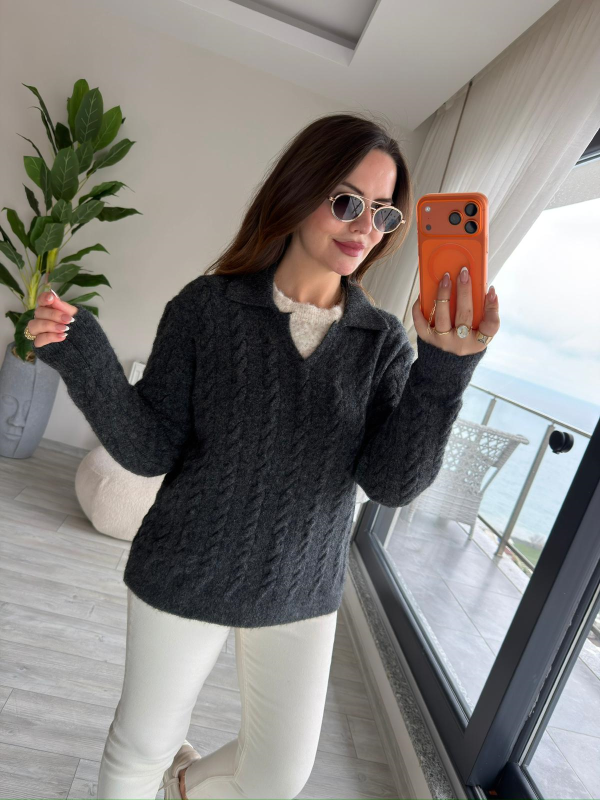 4503 Oslo Gömlek Yaka Kazak ANTRESİT