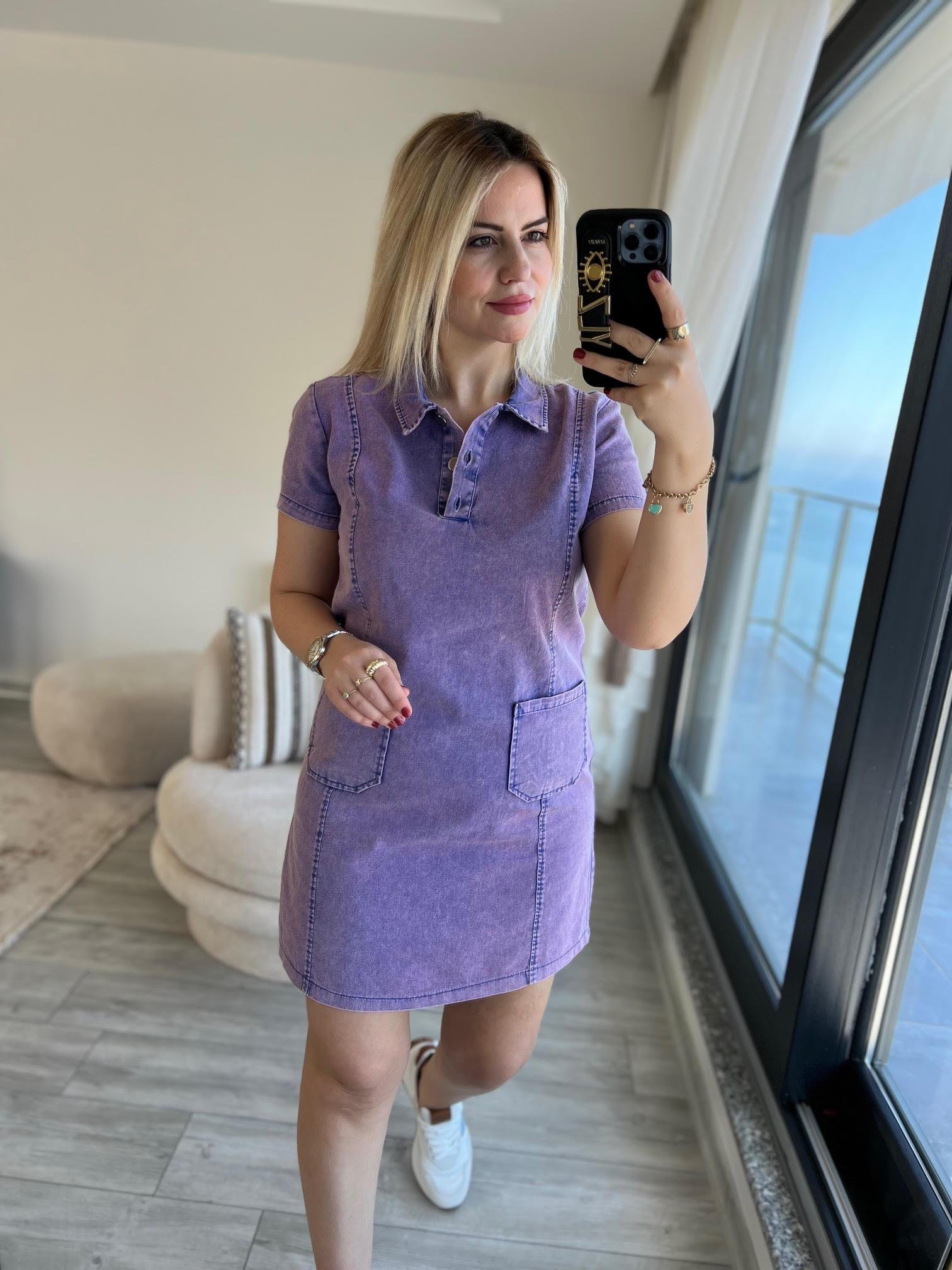 458 Ön Cepli Gabardin Elbise MOR