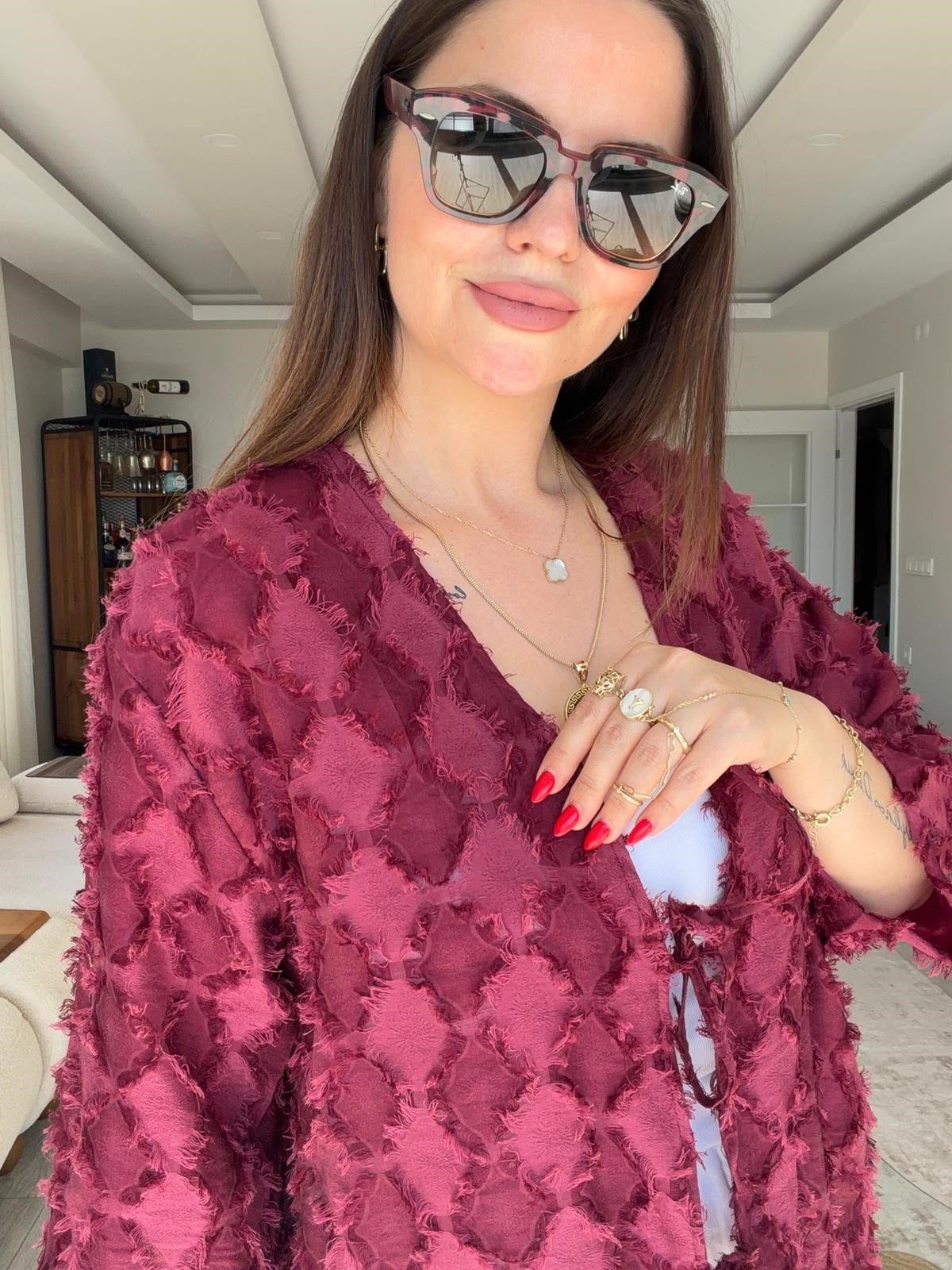 460 Önü Bağlamalı Kimono Ceket BORDO