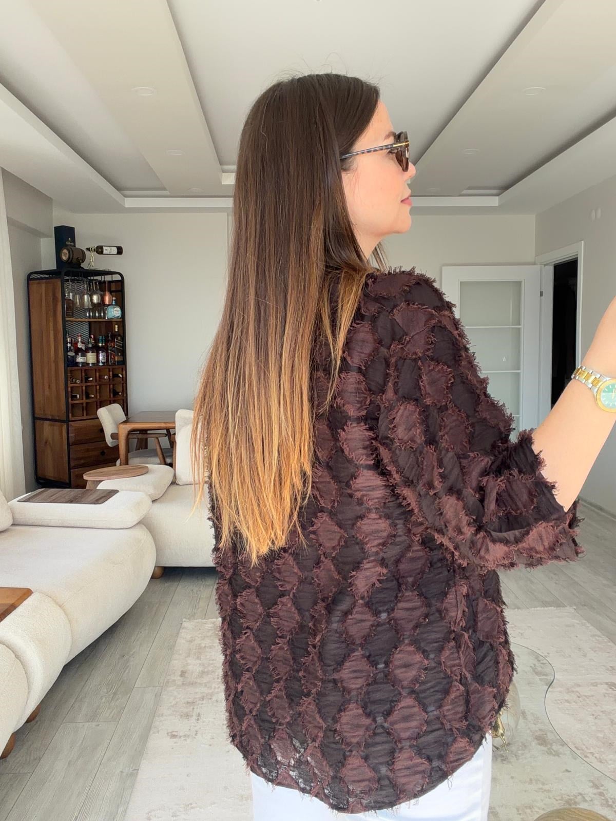460 Önü Bağlamalı Kimono Ceket KAHVE