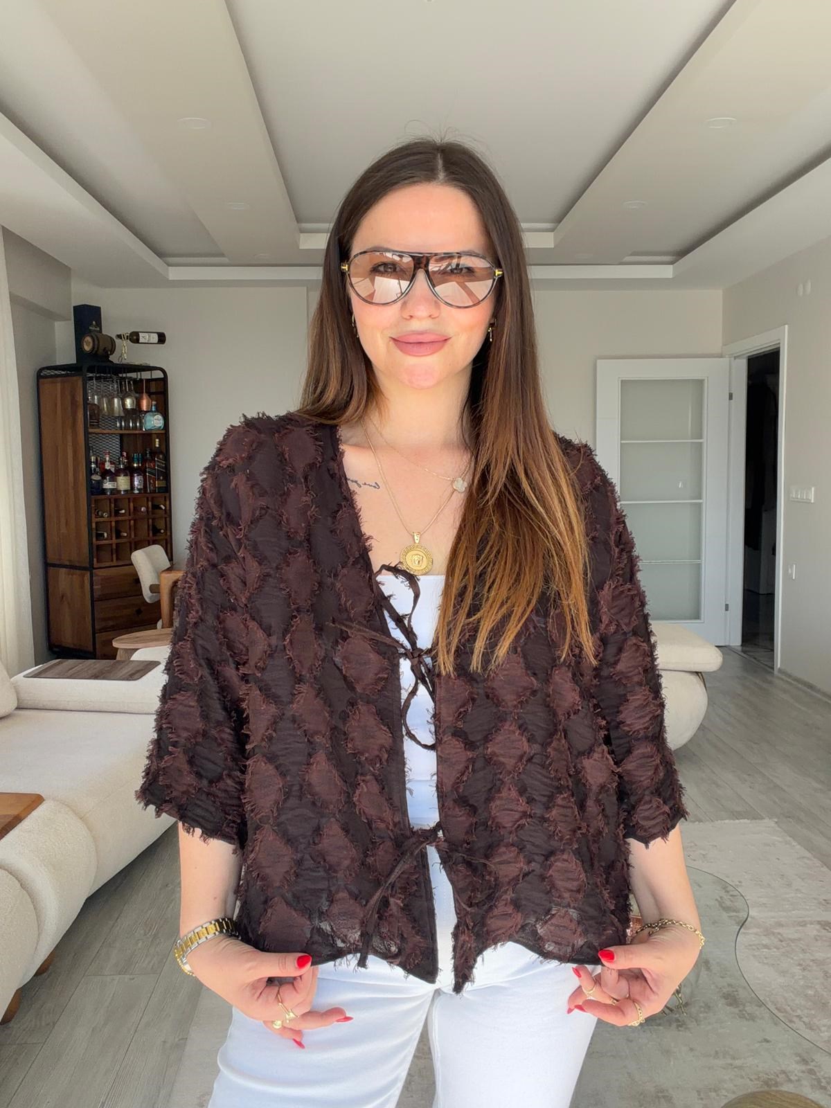 460 Önü Bağlamalı Kimono Ceket KAHVE