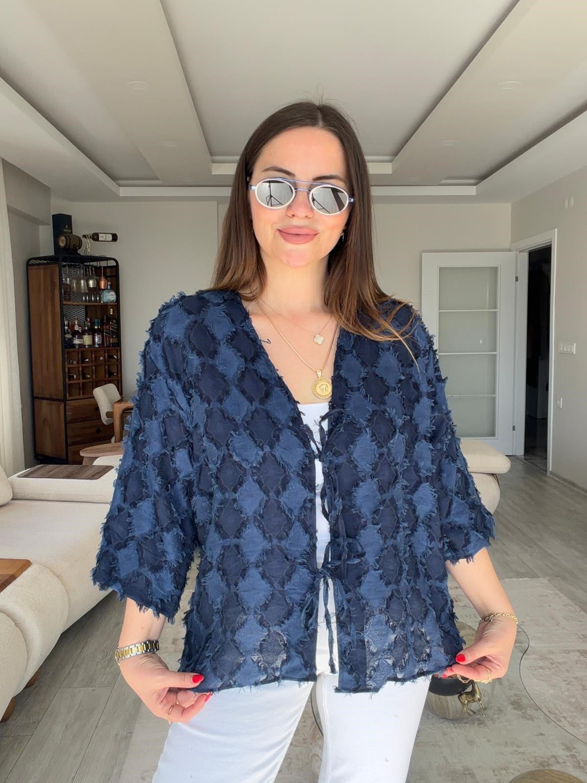 460 Önü Bağlamalı Kimono Ceket LACİVERT