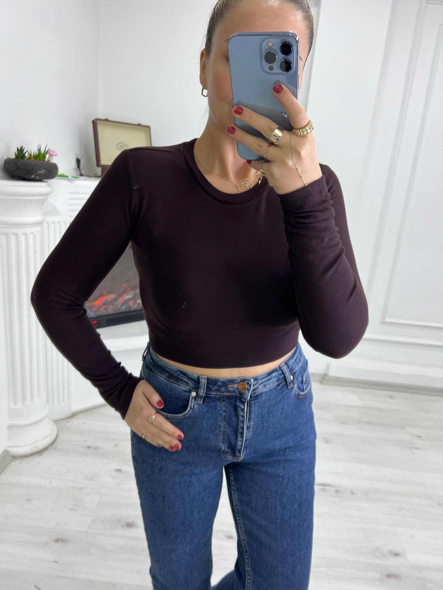 4632 Kısa Bluz KAHVE
