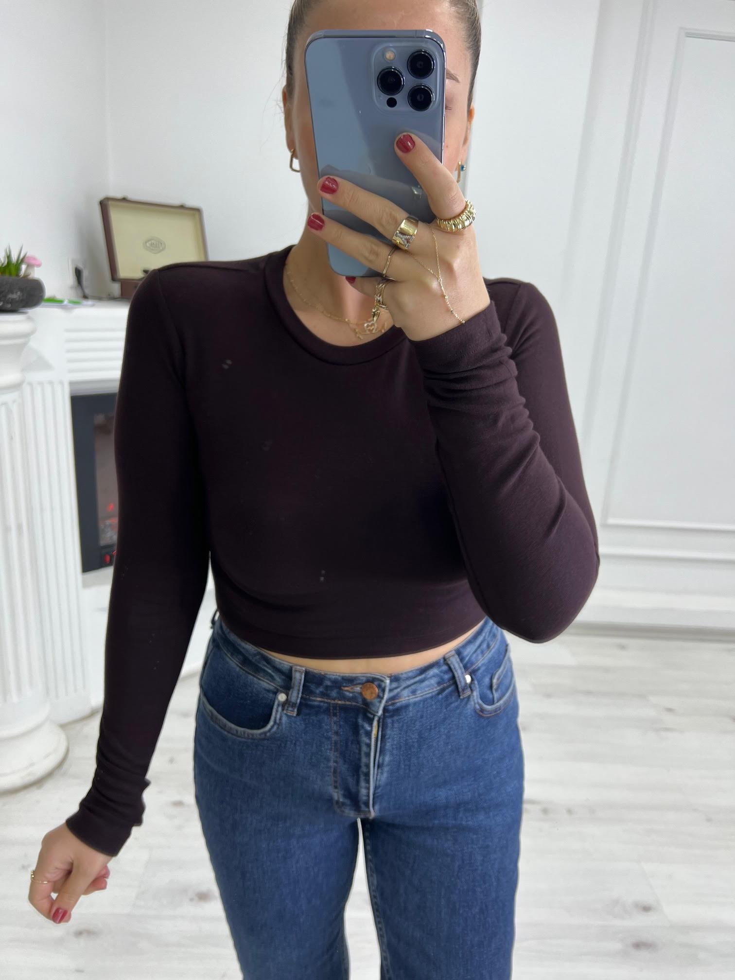 4632 Kısa Bluz KAHVE