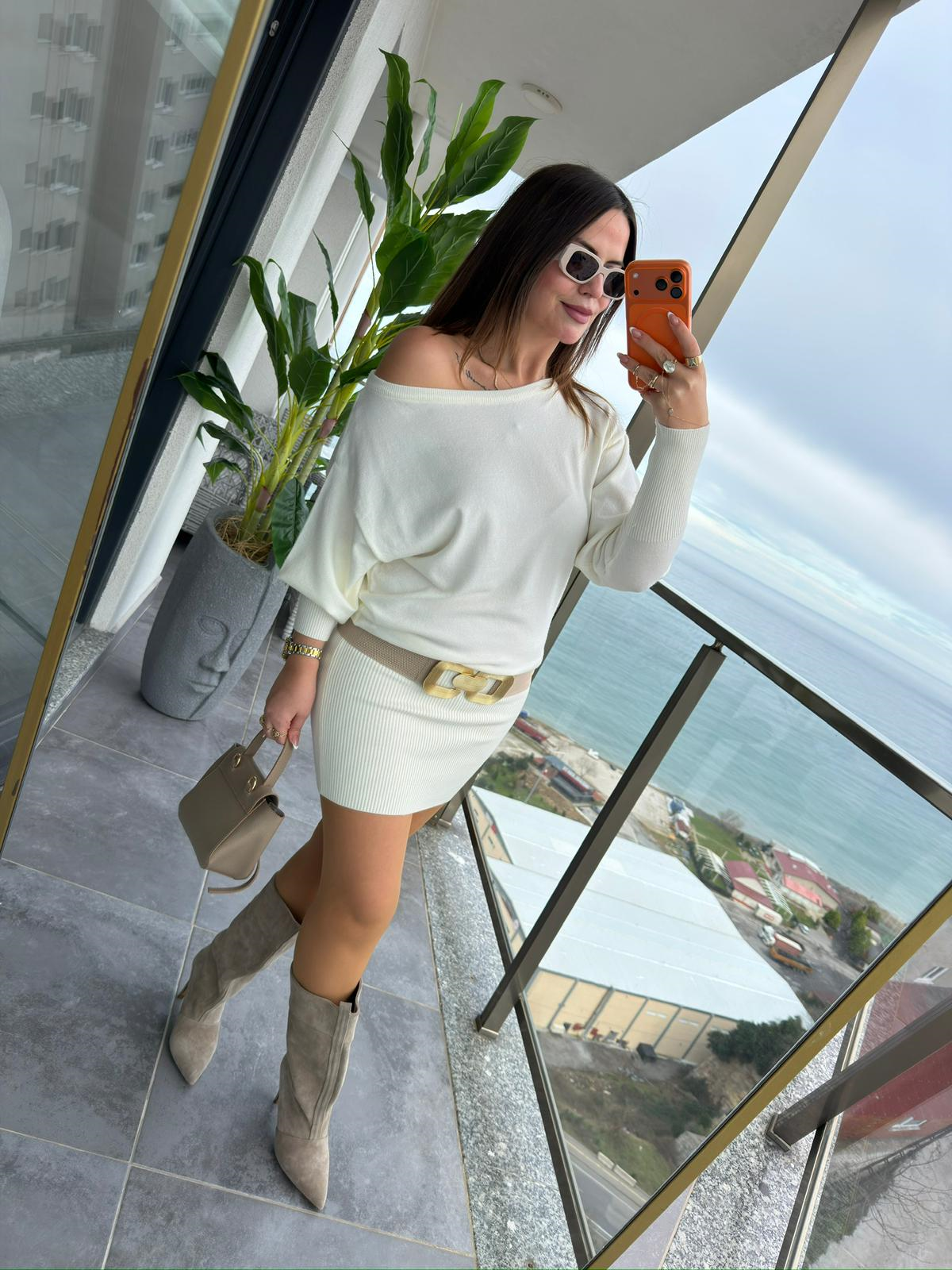 4633 Ribana Mini Elbise EKRU