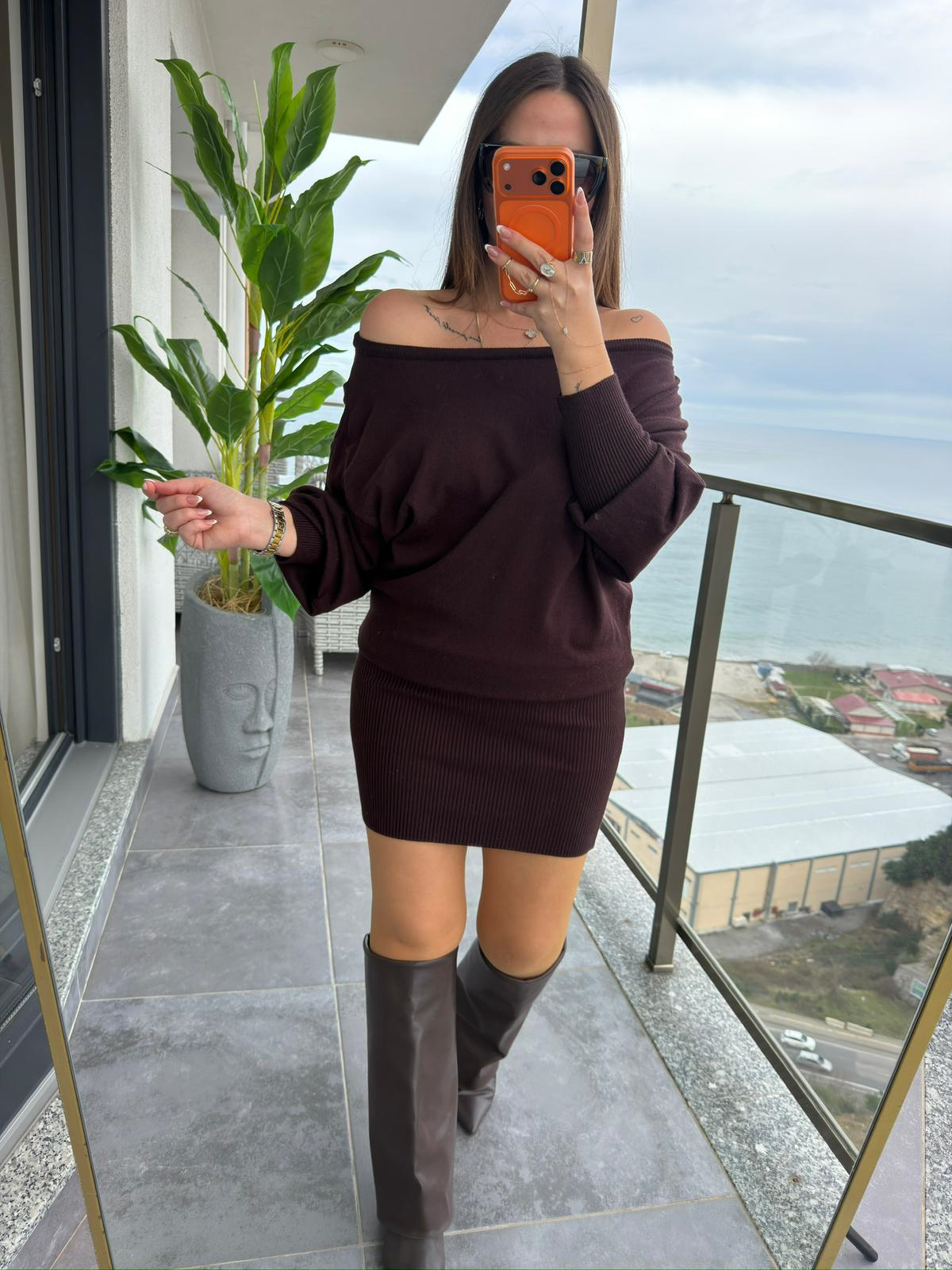 4633 Ribana Mini Elbise KAHVE