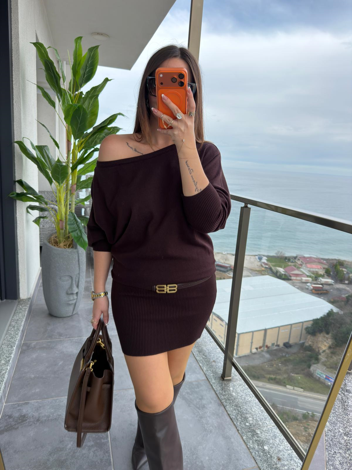 4633 Ribana Mini Elbise KAHVE