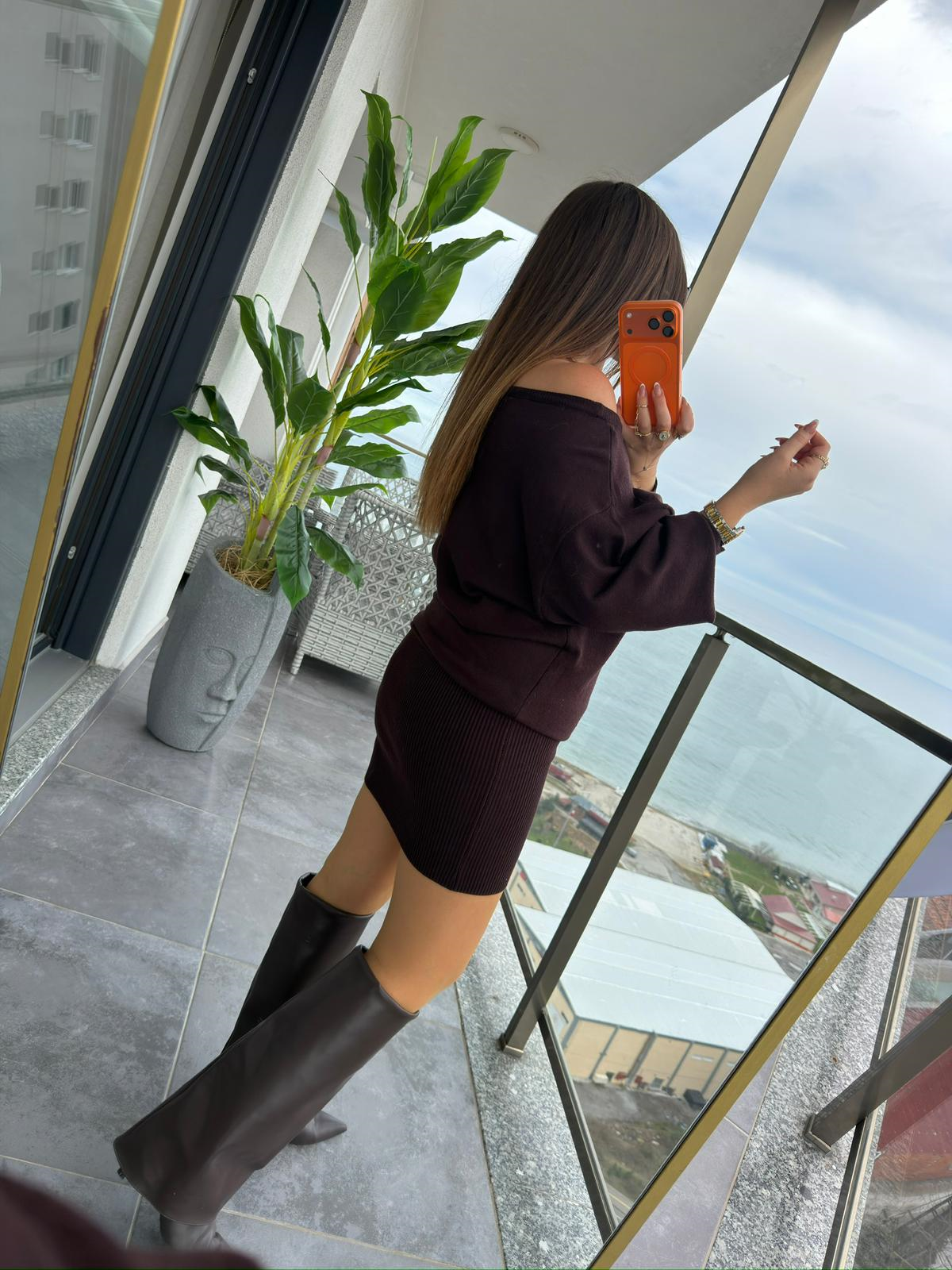 4633 Ribana Mini Elbise KAHVE